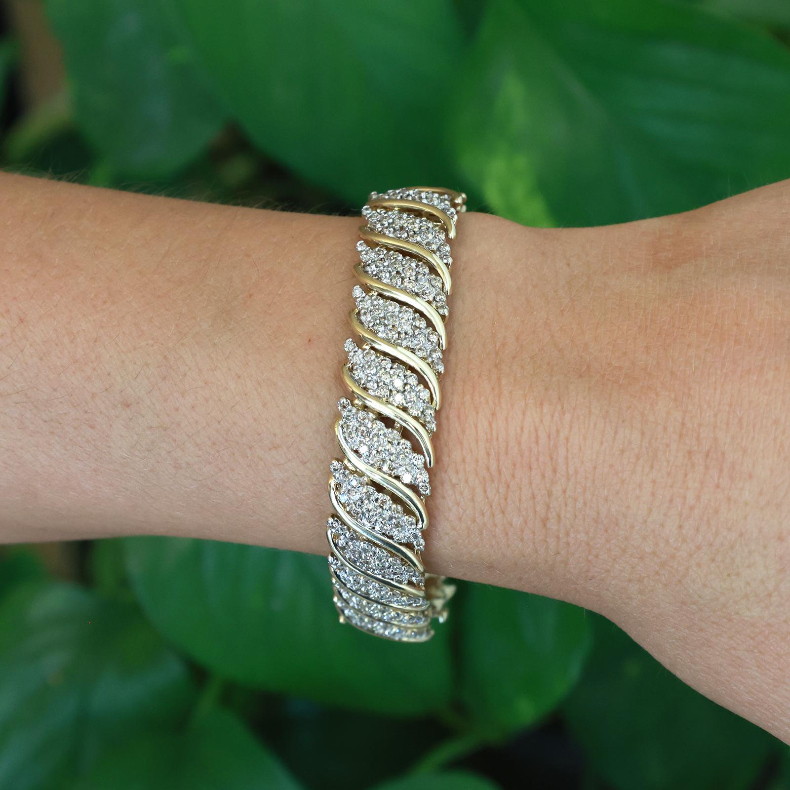 10K Two-Tone Gold 9.00ctw Diamond S-Link Tennis Bracelet 7" 30.1g