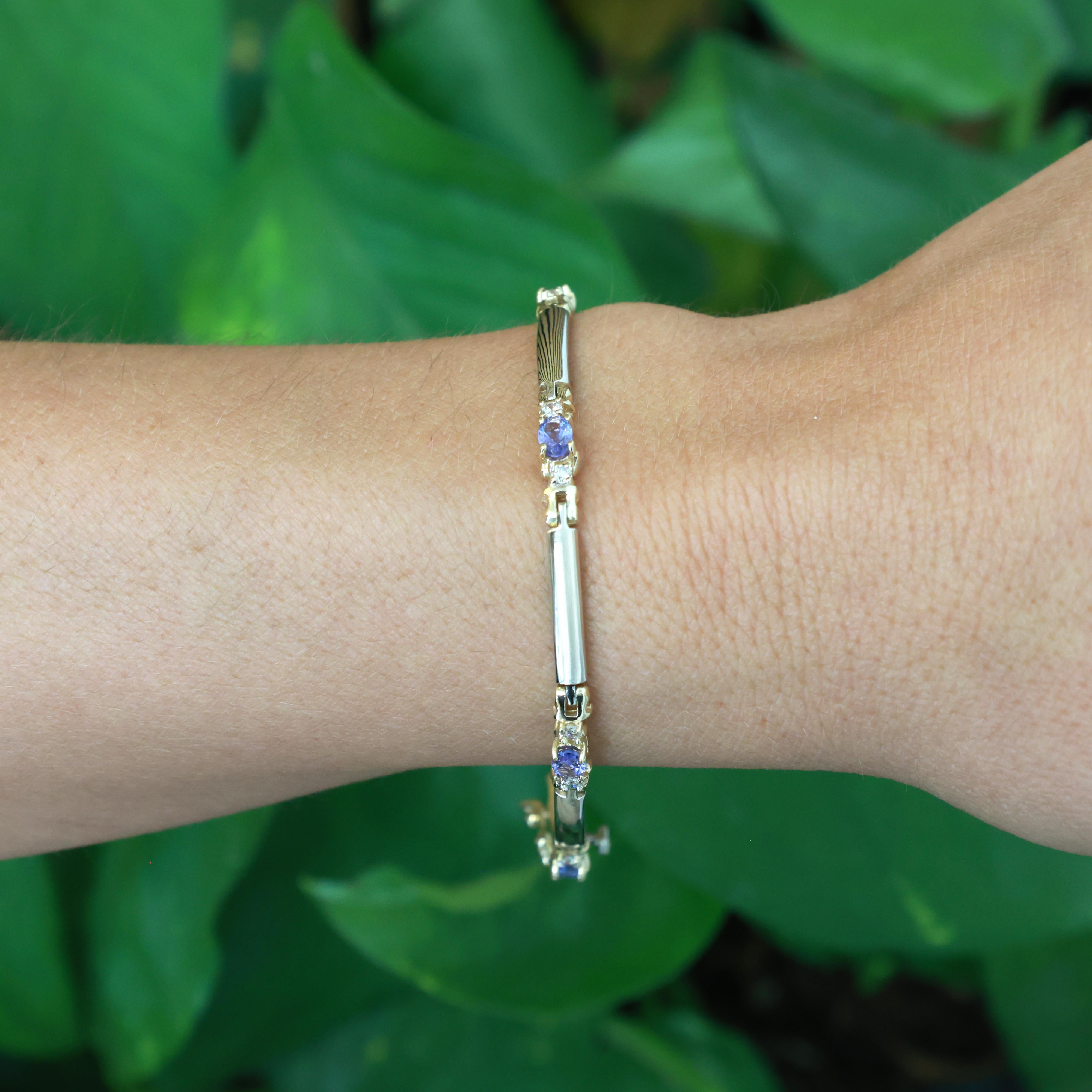 LeVian 14K Yellow Gold Tanzanite Diamond Bracelet 1.30CTW Estate 7"