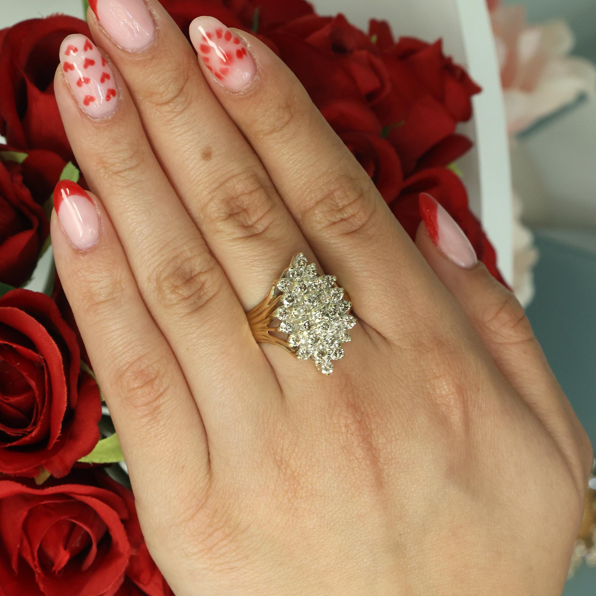 2.25 TW Cluster Champagne Diamond Cascade Ring 14K Gold Size 10.75 Ladies Estate