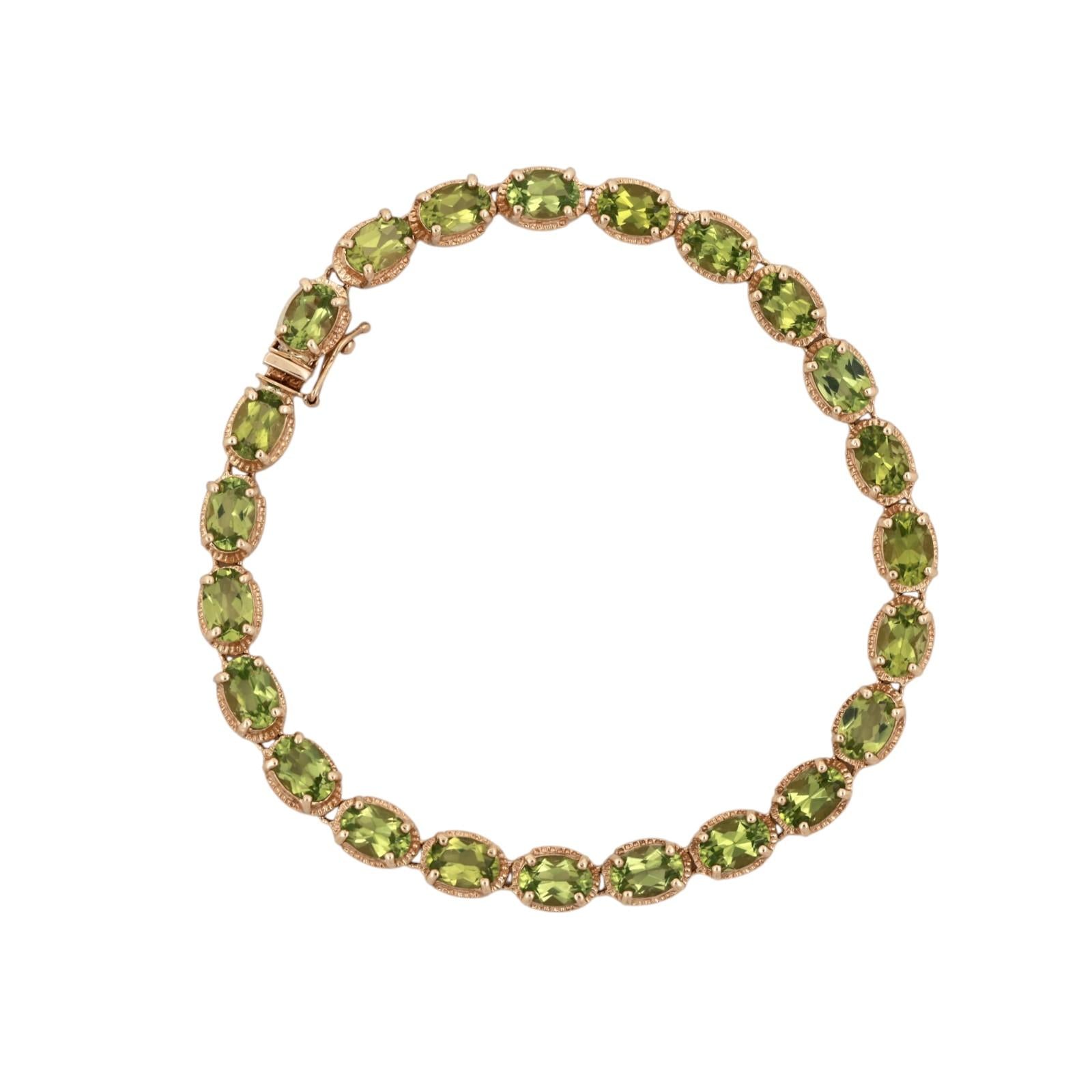 14K Yellow Gold Peridot Tennis Bracelet 11.50CTW Oval Peridot Estate 7"