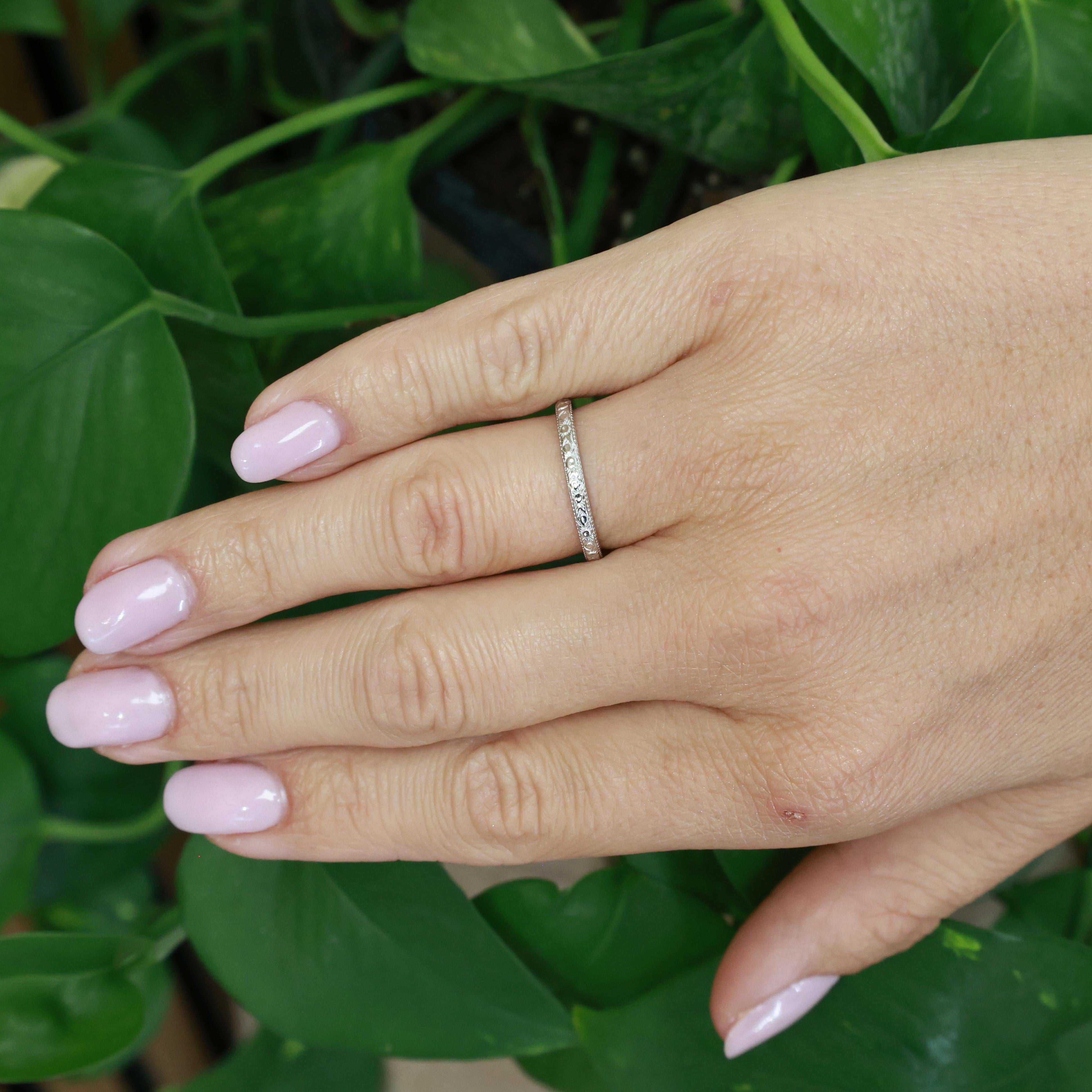 Vintage Platinum Orange Blossom Wedding Band Ring Size 6