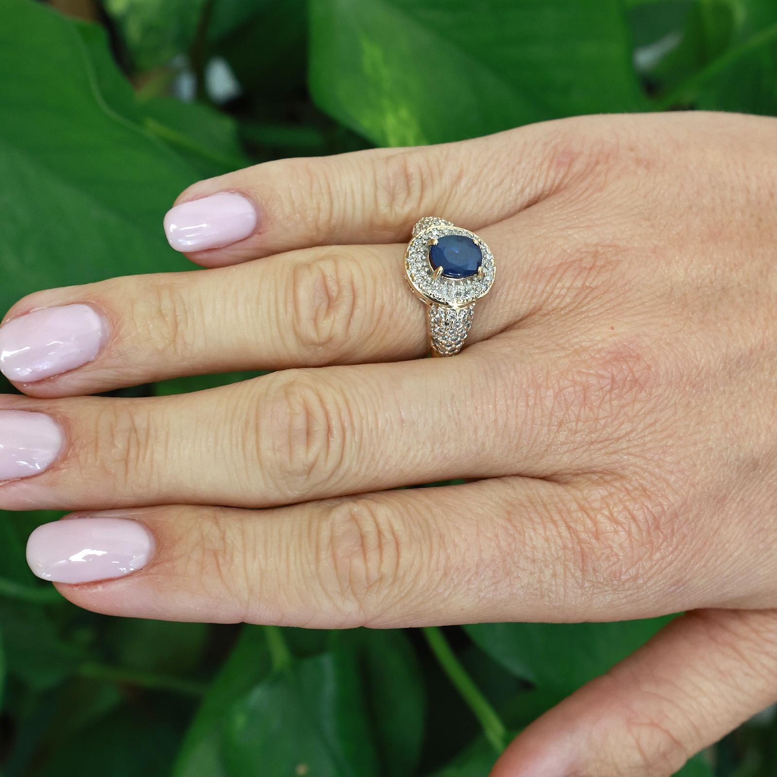 2.00CTW Natural Sapphire Diamond Halo Ring 14K Yellow Gold Estate Size 6