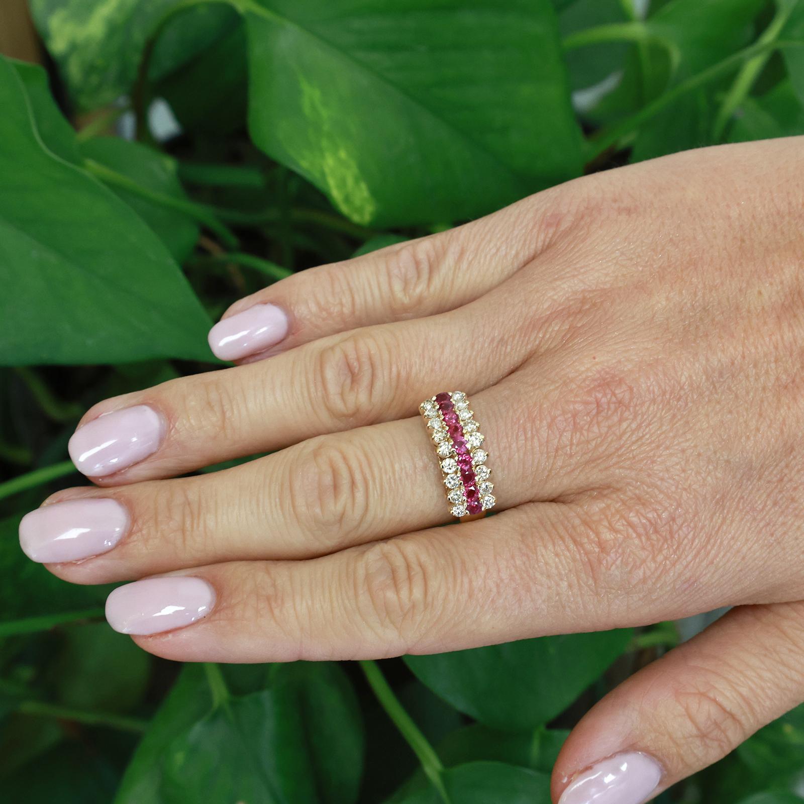 Ruby Diamond Anniversary Band Ring 14K Yellow Gold 1.56CTW Size 7.25 Estate