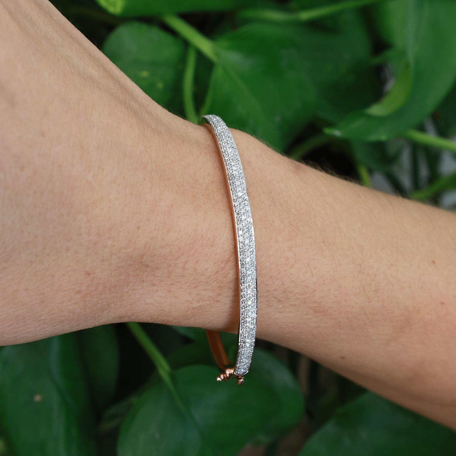1.50CTW Diamond Bangle Bracelet 14K Rose & White Gold 6.75" Hinged Estate