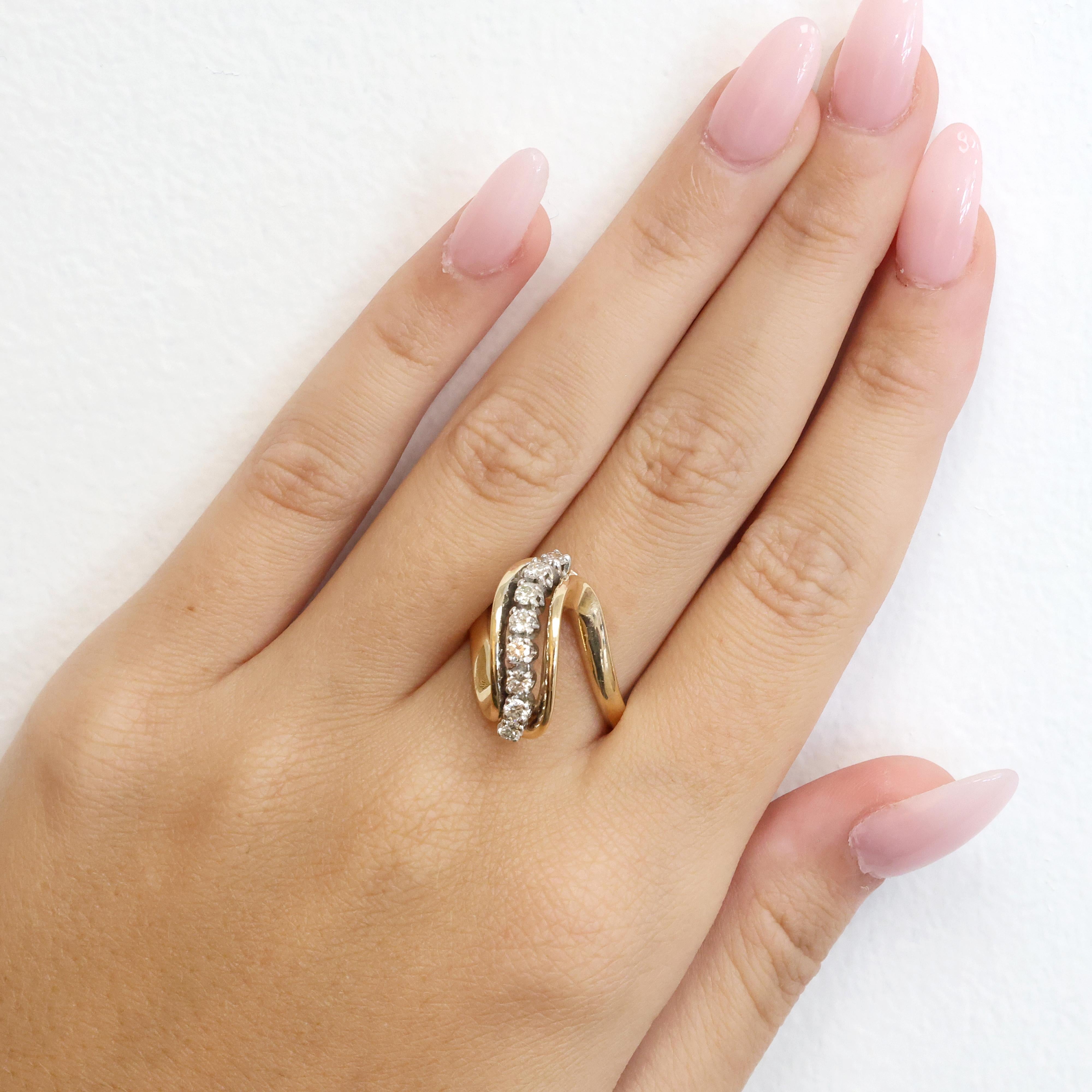 Estate Diamond Swirl Statement Ring Two Tone 14K Gold 0.50CTW Size 5.75