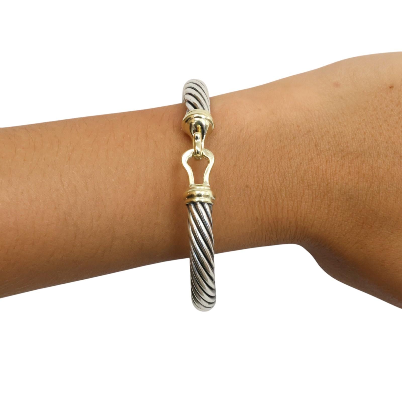 David Yurman 14K Gold Sterling Silver Cable Buckle Bracelet 7mm 6.5" DY