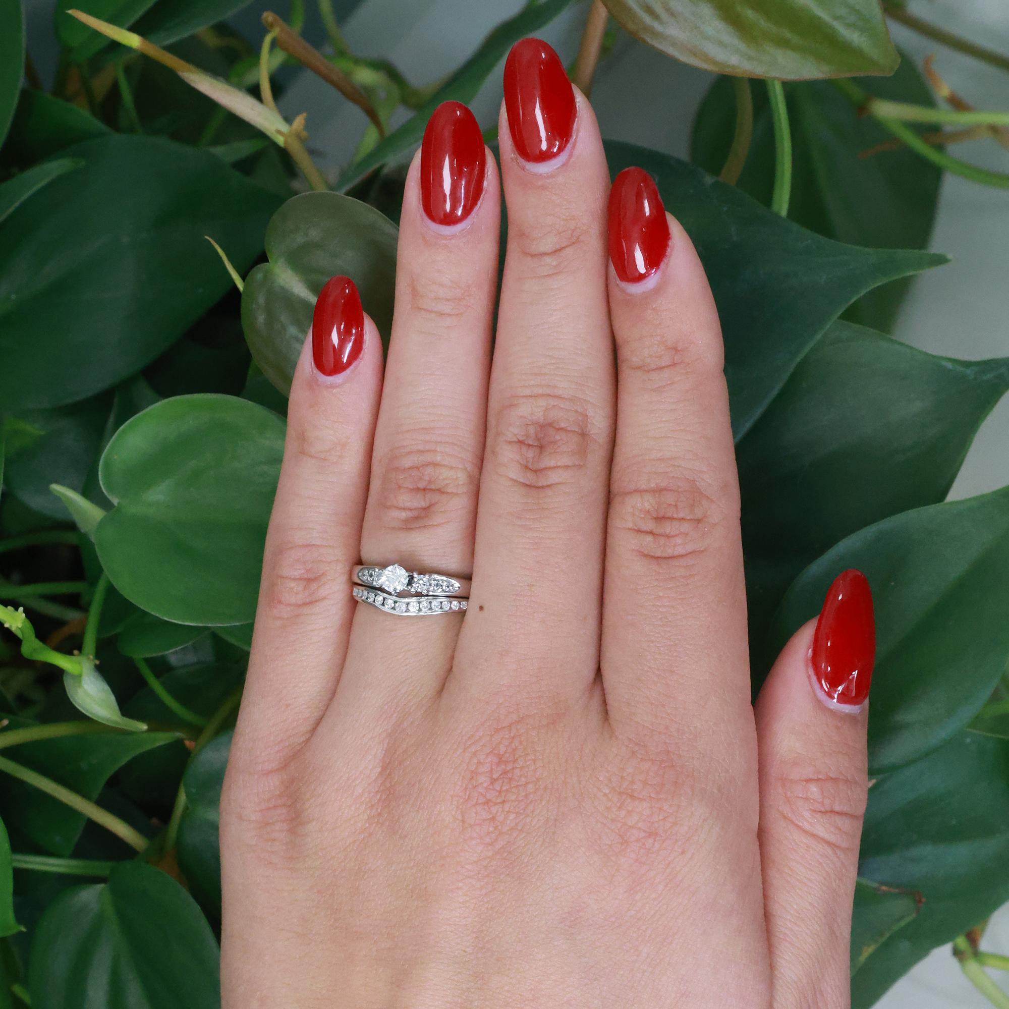 0.50 TW Solitaire Diamond Wedding Ring Set W/Accents 14K White Gold Size 5.25