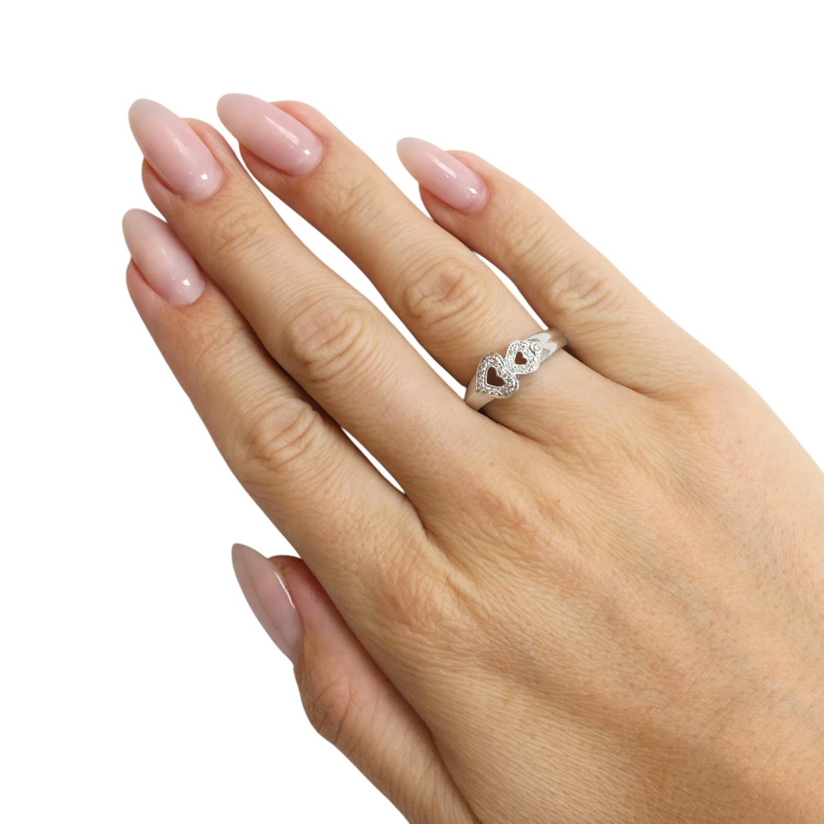 Natural Diamond Double Heart Ring 18K White Gold 0.18 CTW Size 6