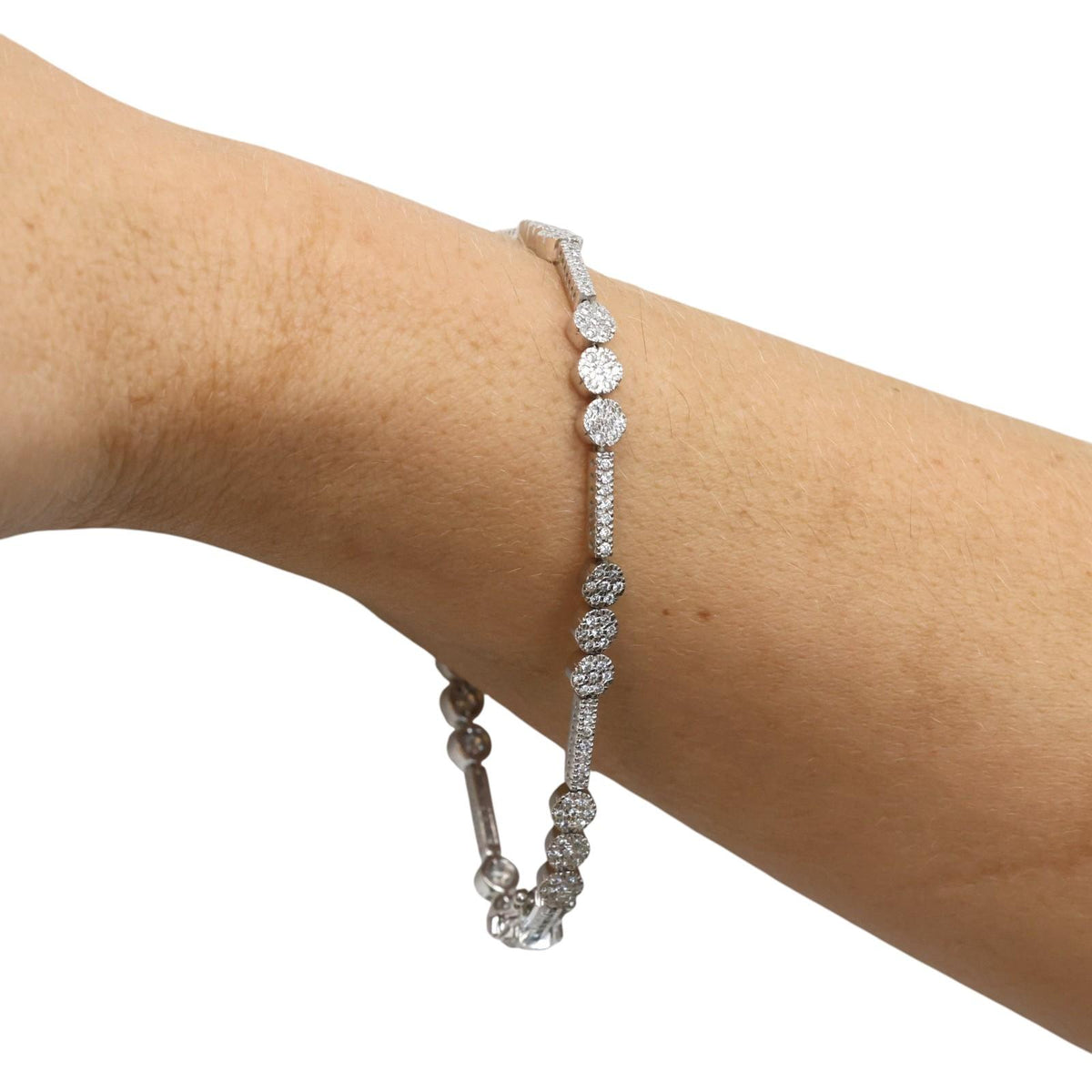 Natural Diamond Cluster Station Link Bracelet 14K White Gold 1.65 CTW 7.25"