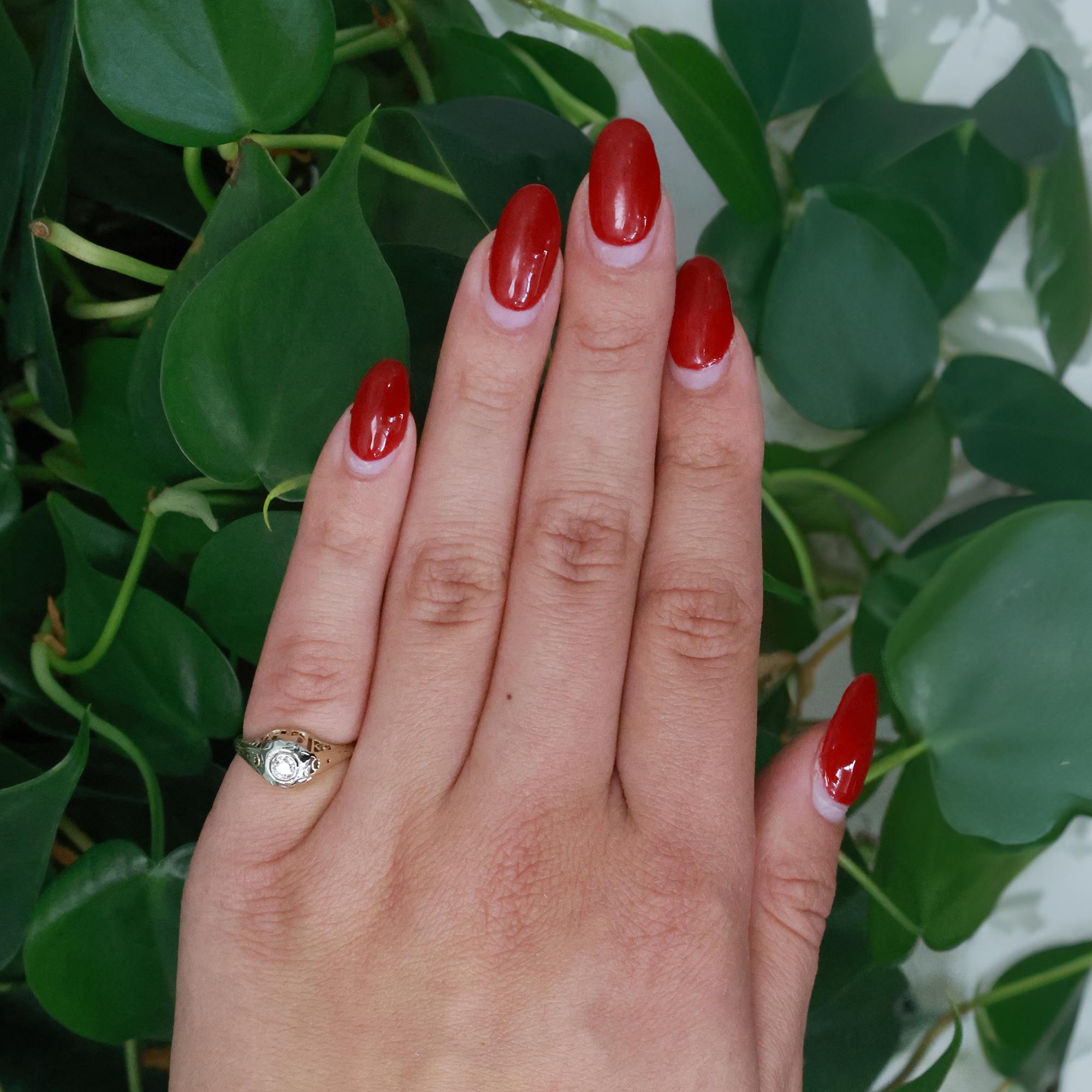 Vintage Solitaire Diamond Filigree Pinkie Ring 2-Tone Gold 0.15 CT Size 3.75