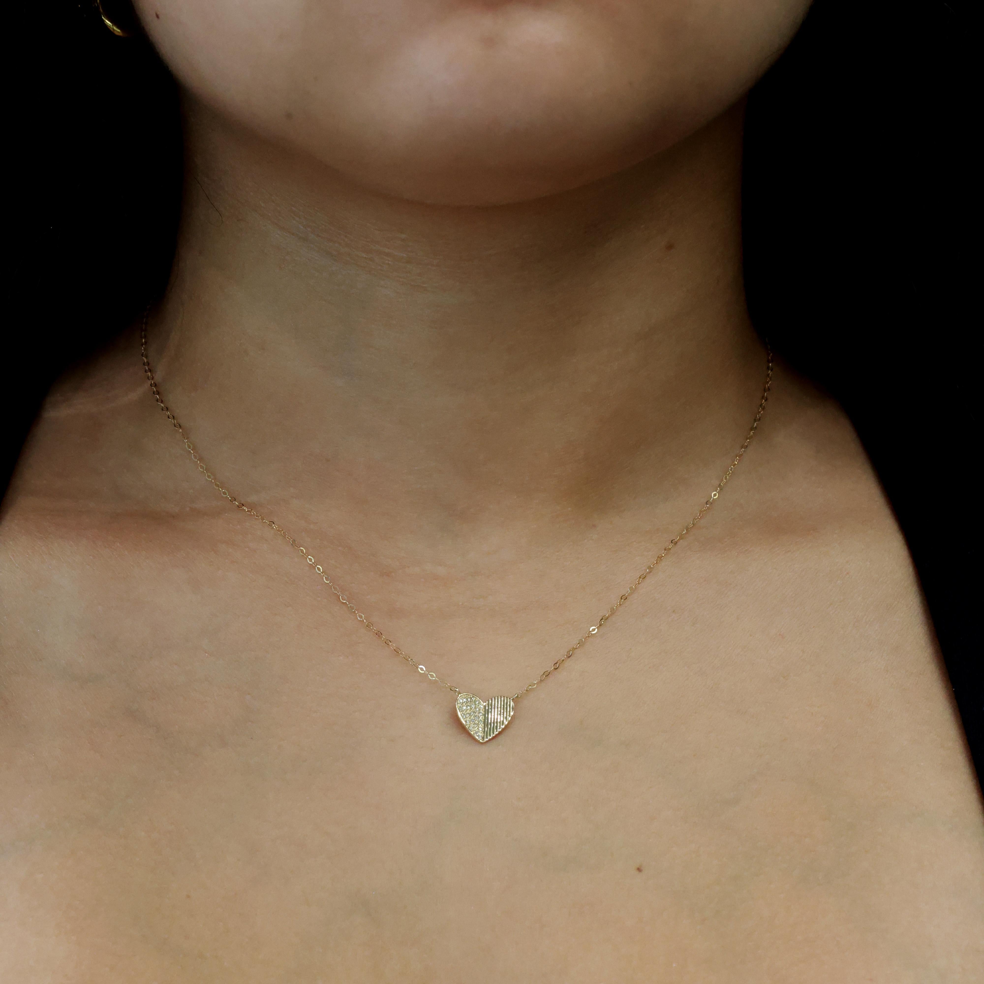 Accent Diamond Heart Pendant Chain Necklace 14K Yellow Gold 16" Ladies