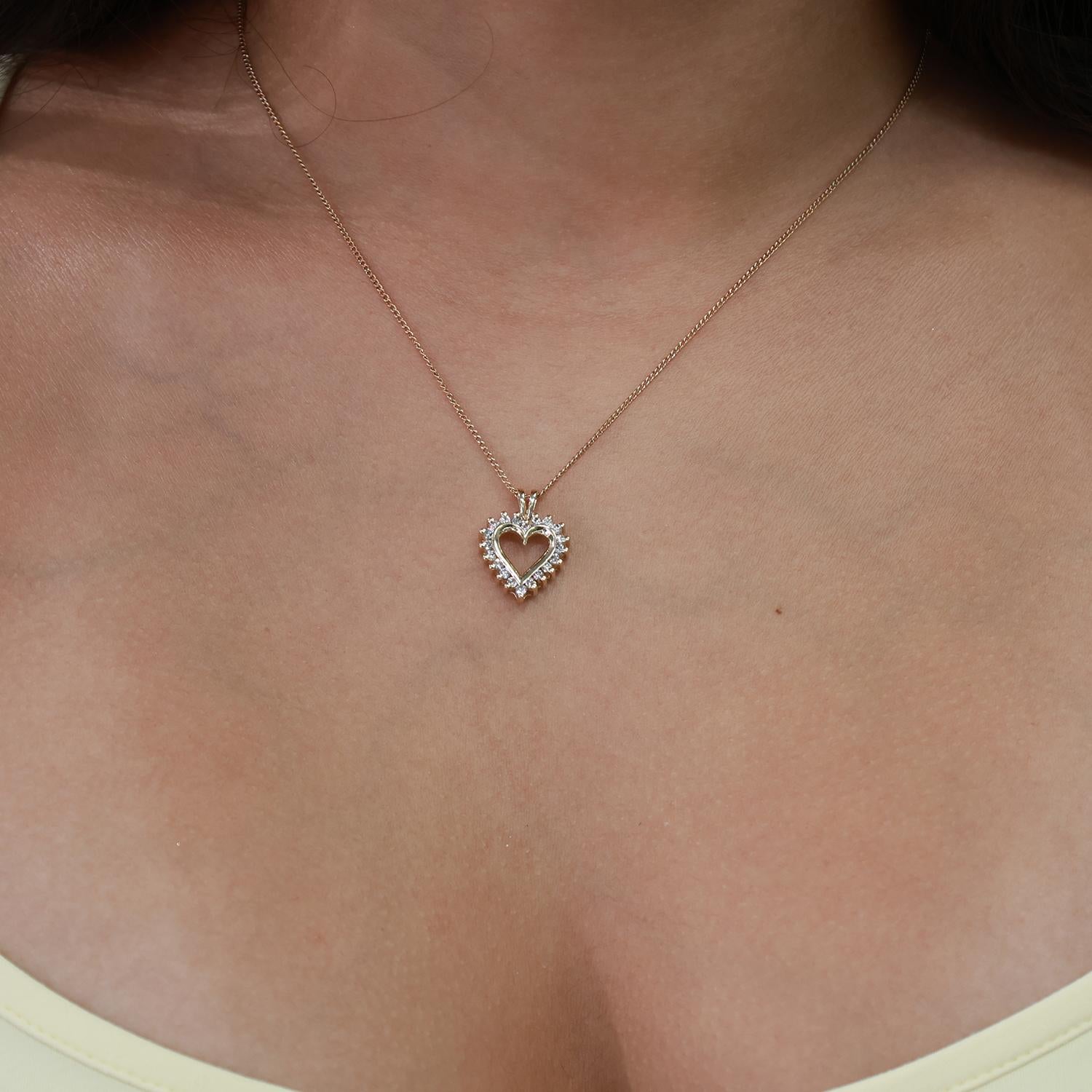 0.50 TW Diamond Open Heart Pendant Charm 14K Yellow Gold 0.75" Ladies Girls