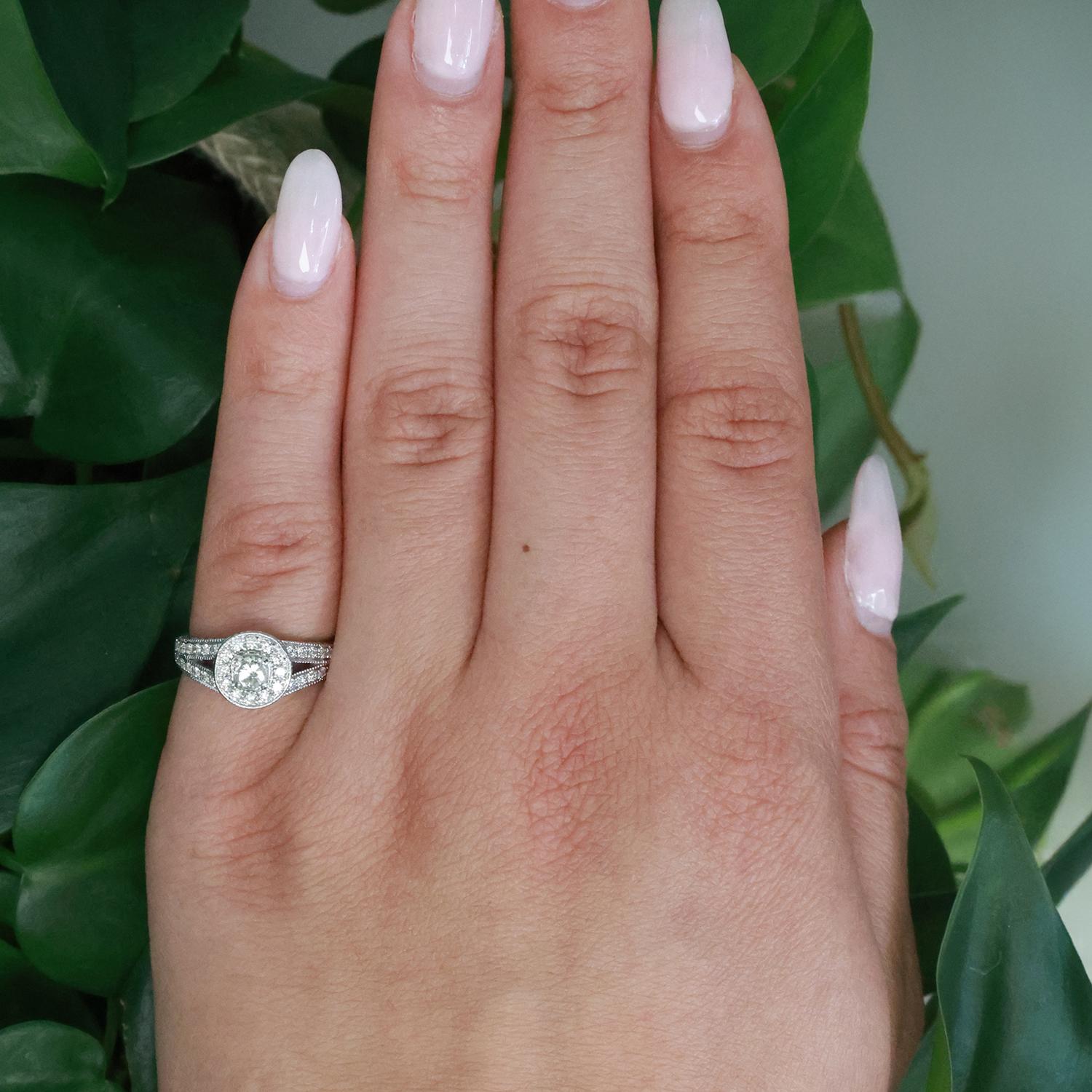 Halo Diamond Engagement Ring 14K White Gold 0.80 TW Round Diamonds Size 4.75