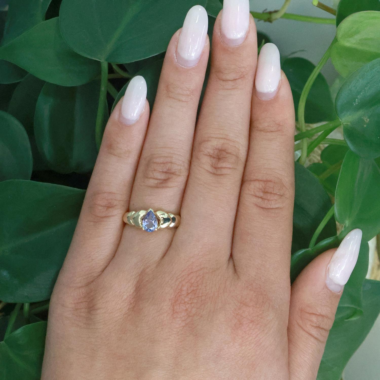 Solitaire Tanzanite Cocktail Heart Band Ring 14K Yellow Gold 0.65 CT Size 6