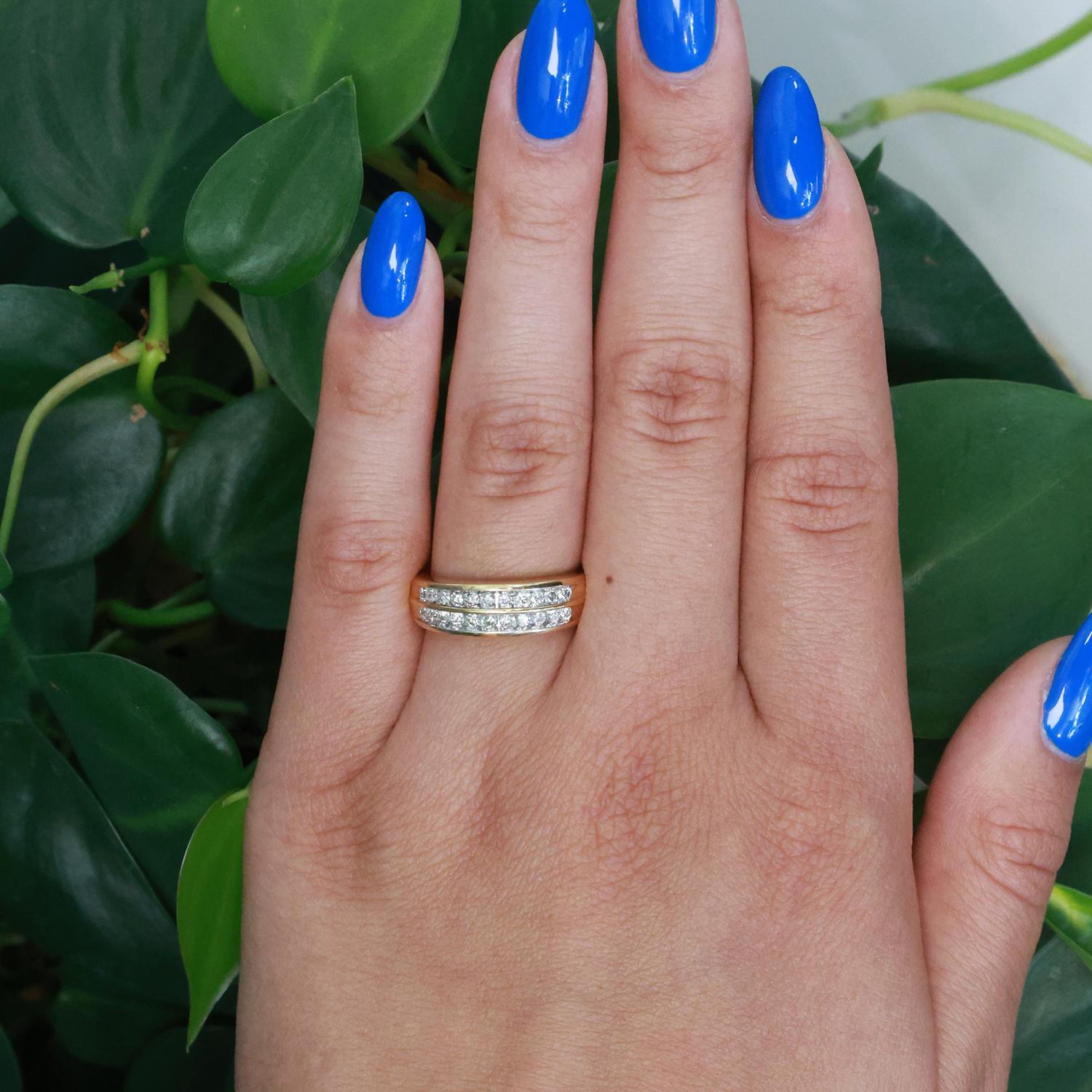 2-Row Diamond Band Ring 14K Gold 0.65 TW Round Diamonds Size 7.25