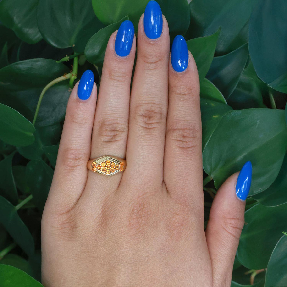 Orange Sapphire Cocktail Ring 14K Yellow Gold 0.85 CTW Size 7.25 Estate