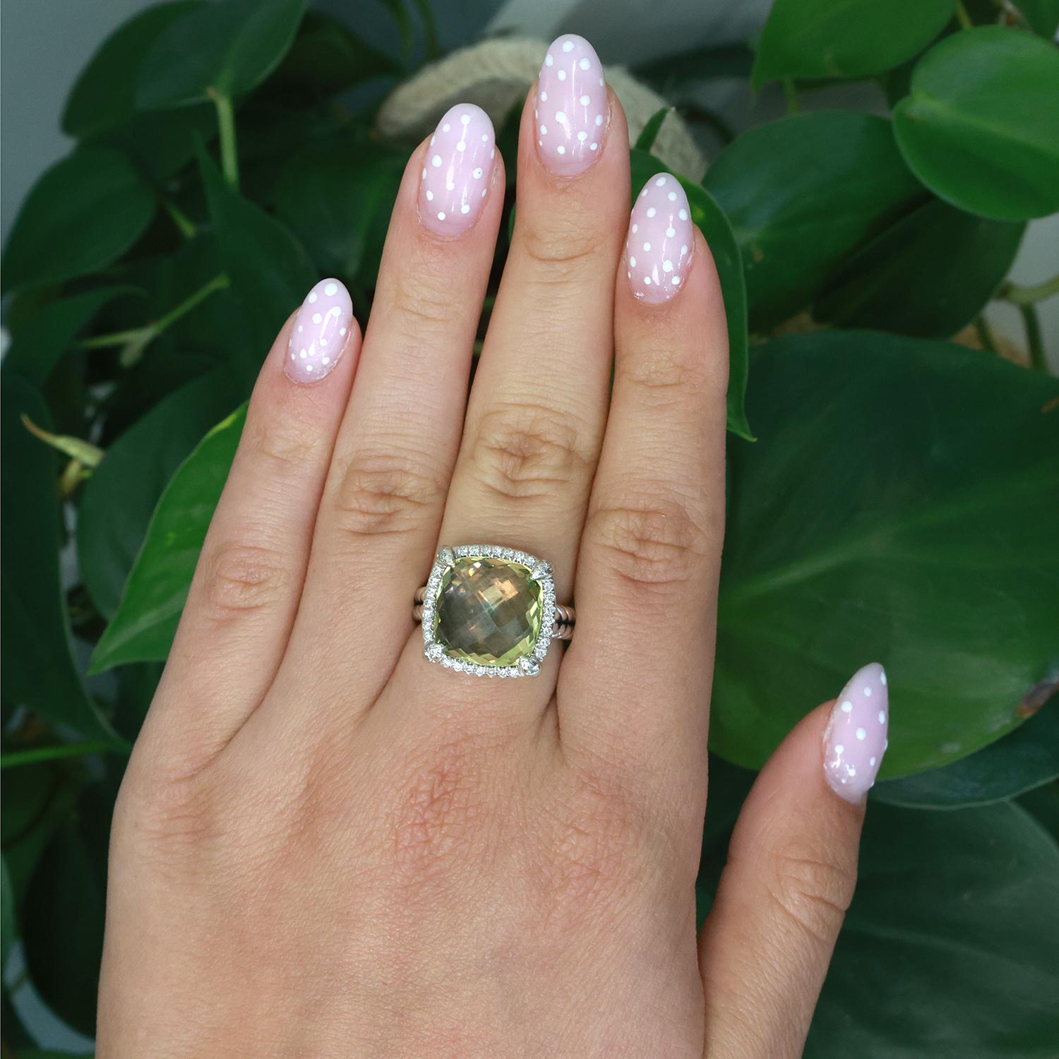 David Yurman Chatelaine Quartz Halo Diamond Ring 10.19TW Sterling Silver SZ 7.25