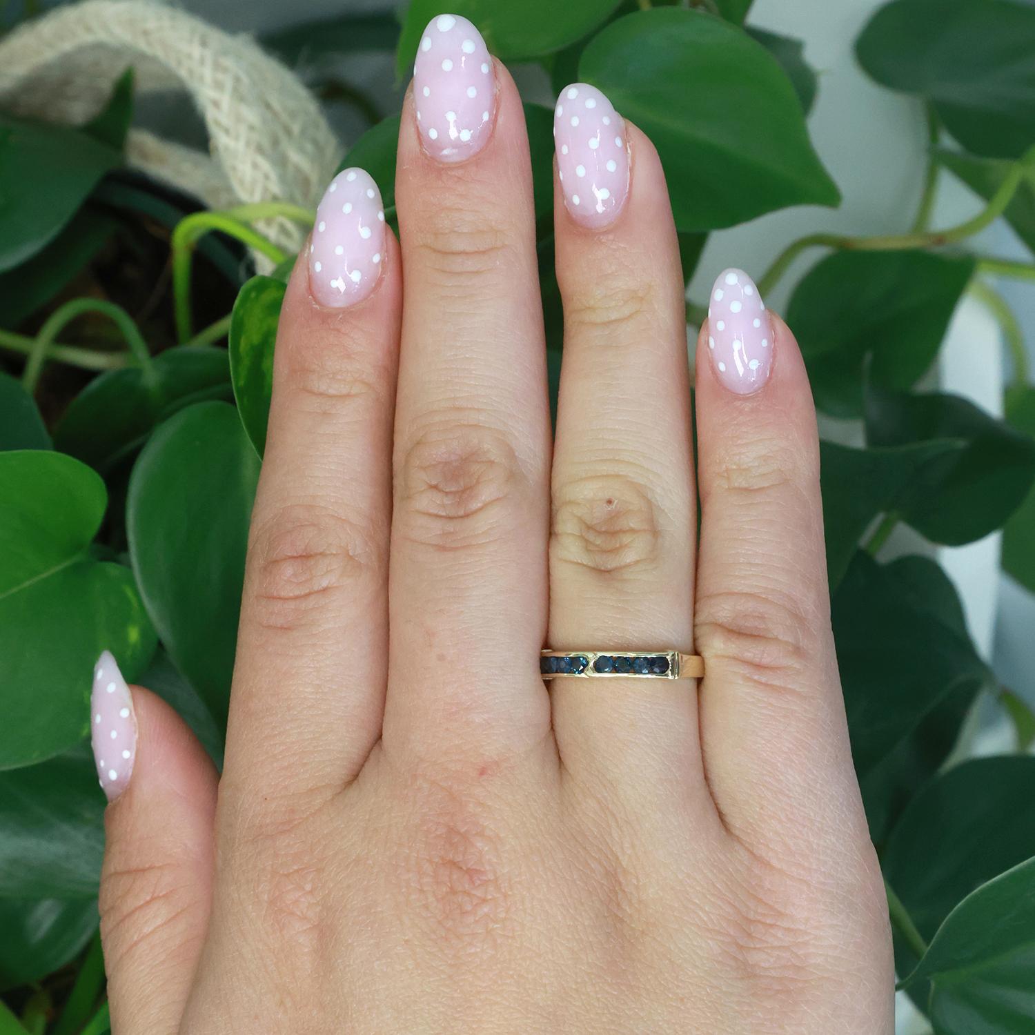 Sapphire Half Eternity Band Ring 14K Yellow Gold 0.32 CTW Size 7 Estate