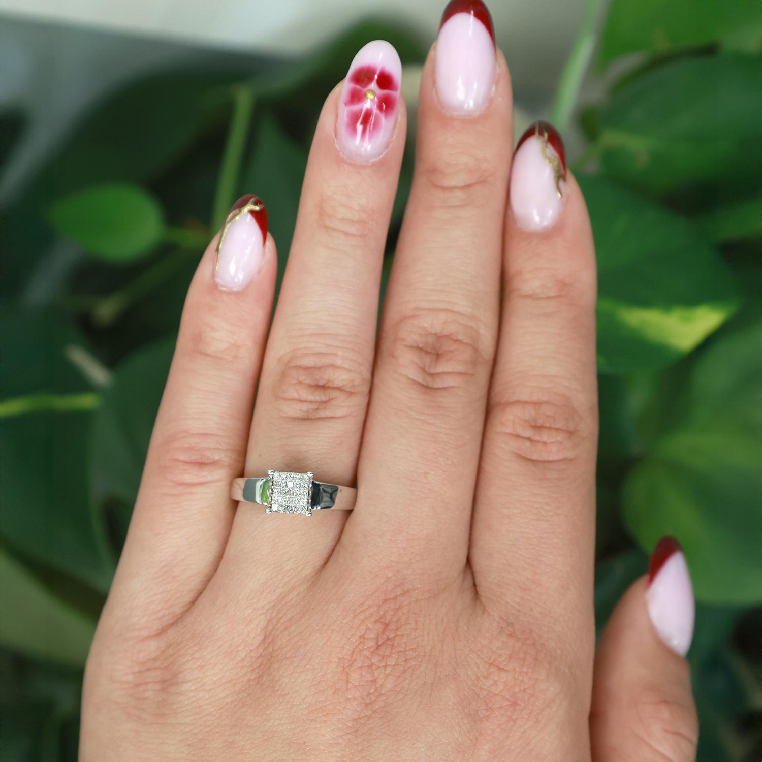 0.40 TW Princess Cluster Diamond Ring 10K White Gold Size 7 Ladies Estate