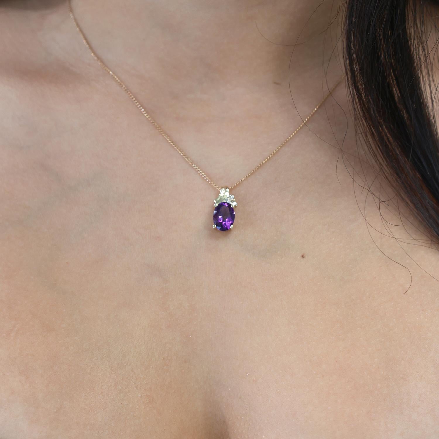 Amethyst Diamond Pendant 14K Yellow Gold 2.35 CTW 0.70" Ladies Estate