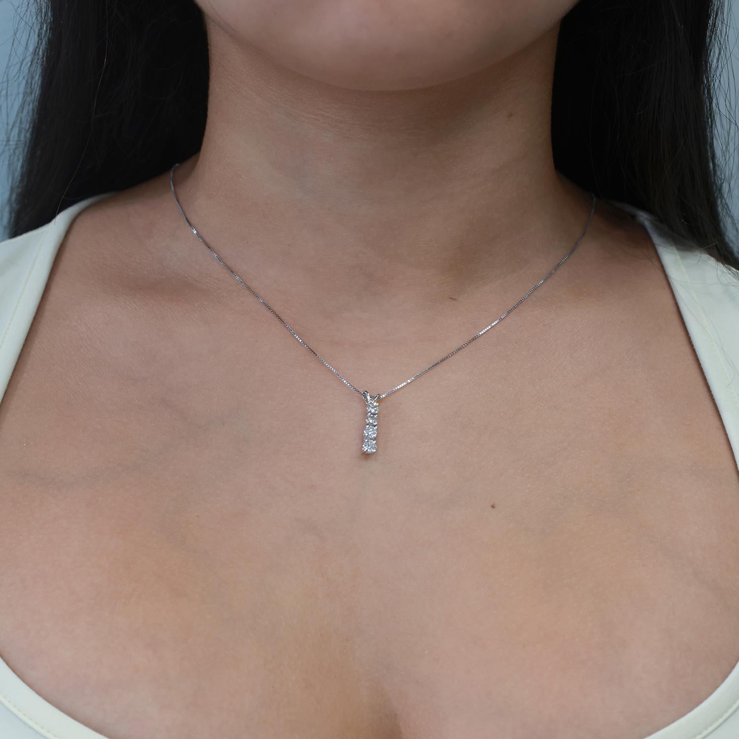 4-Stone Diamond Journey Pendant 14K White Gold 0.70 TW 0.75" Estate