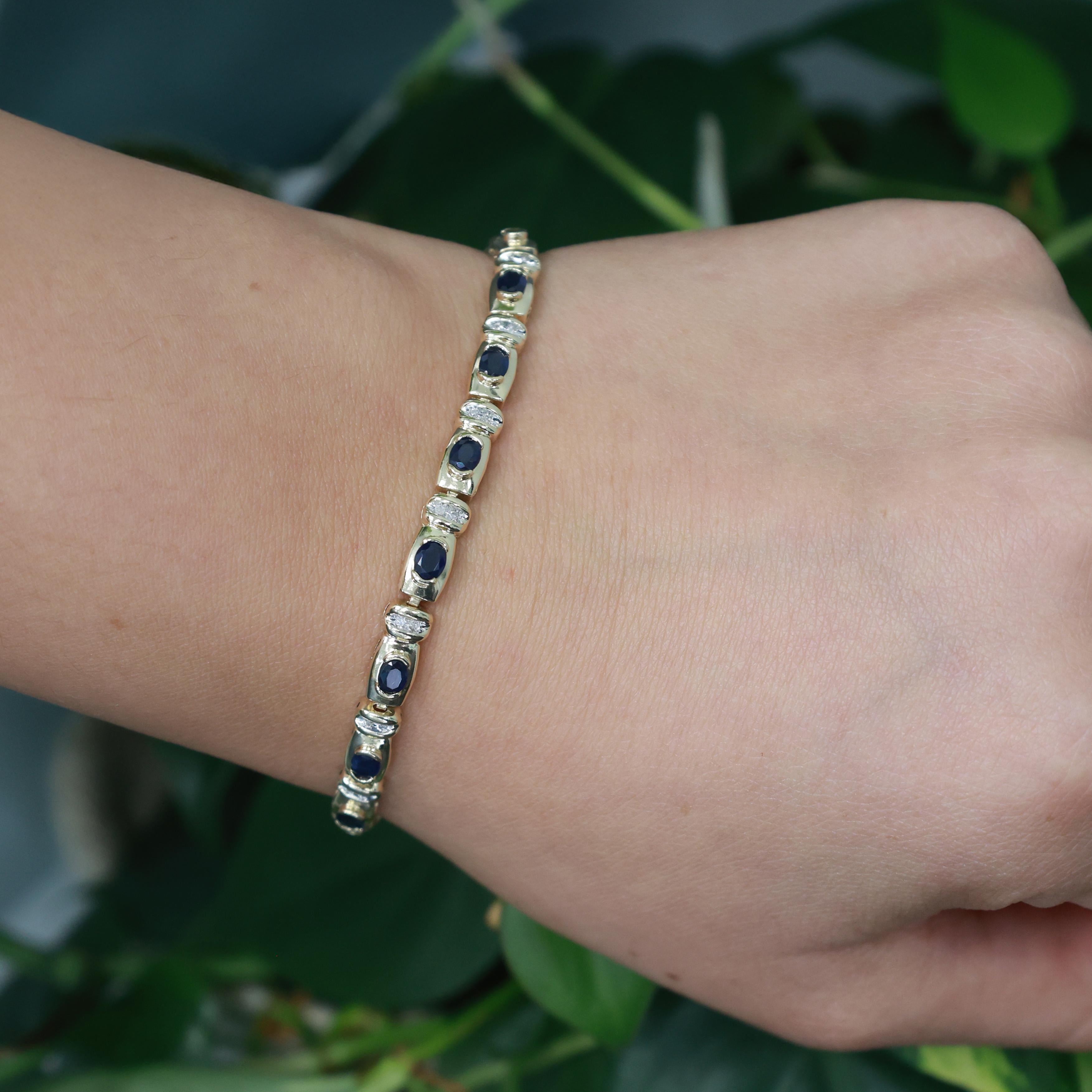 Blue Sapphire Diamond Bracelet 14K Gold 4.33 CTW 7.25" Ladies Estate