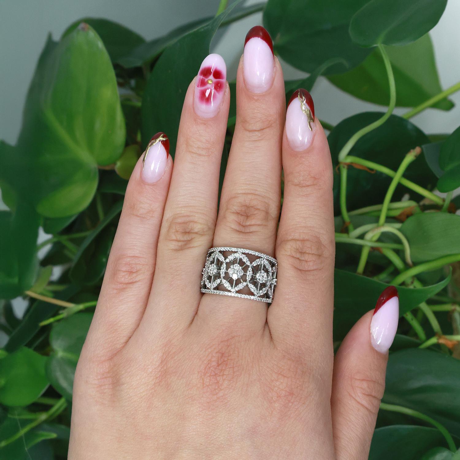 Gabriel & Co. Diamond Filigree Wide Band Ring 14K White Gold 2.00 TW Size 9