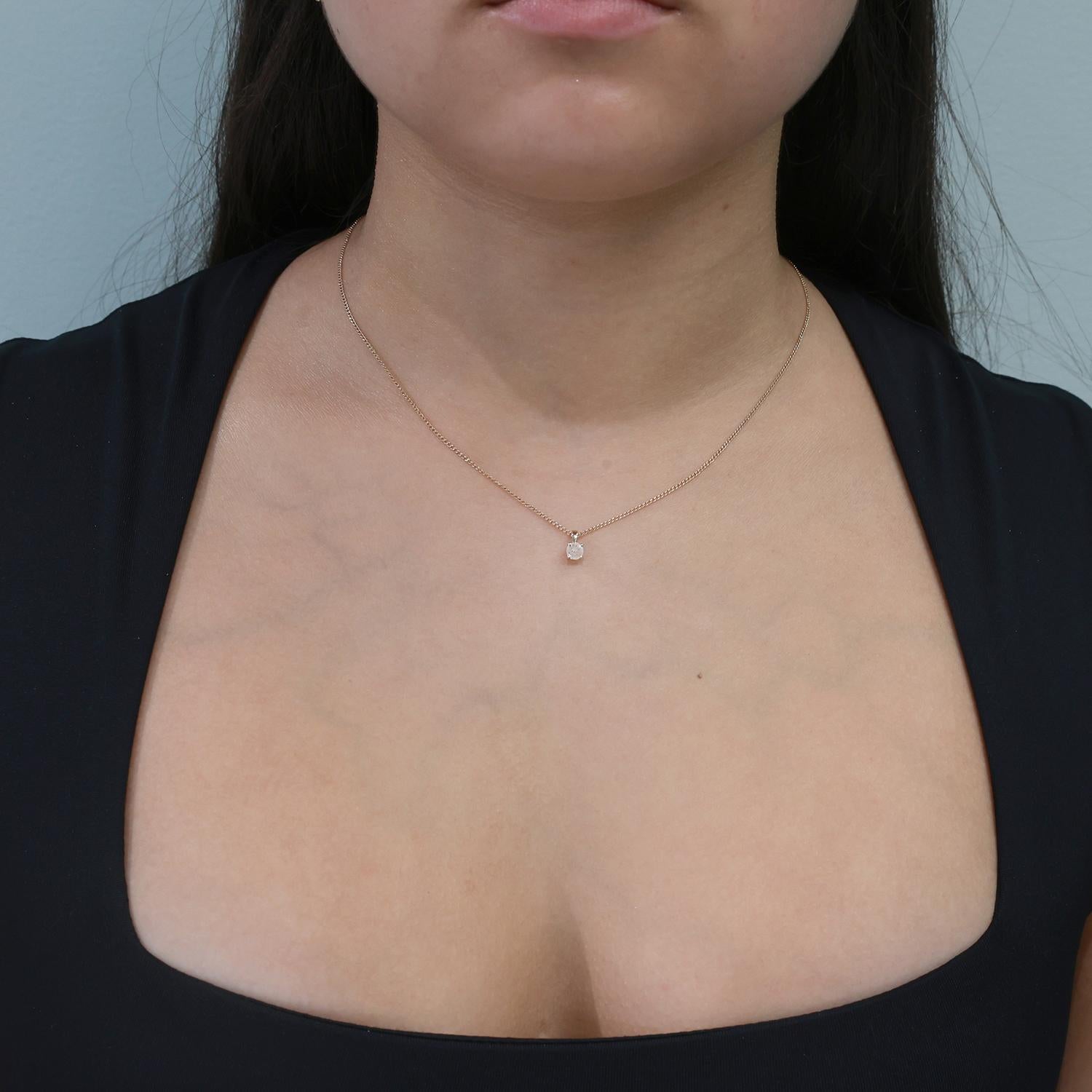 Round Diamond Solitaire Pendant 14K Yellow Gold 0.30 CT 0.30" Estate