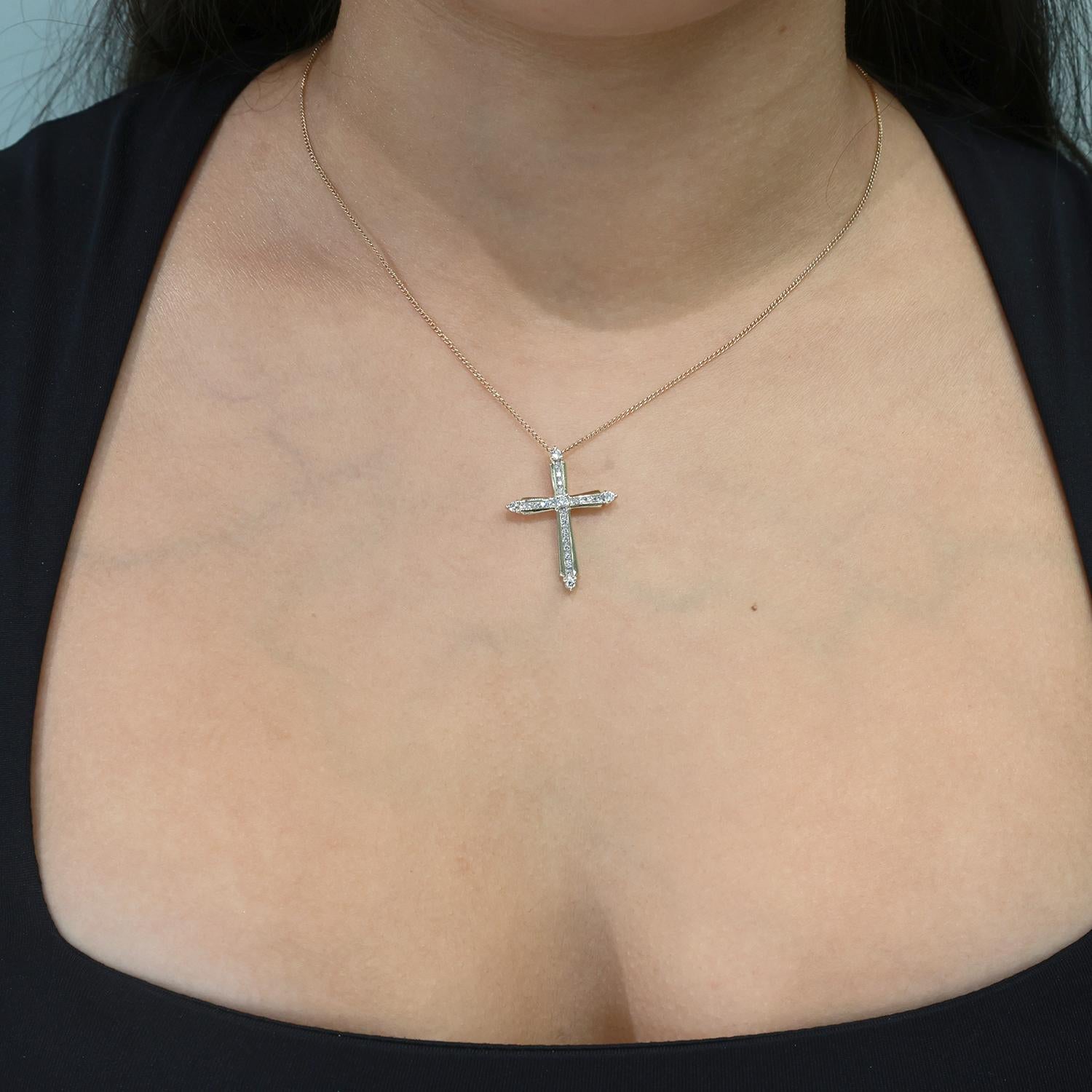 Religious Diamond Cross Pendant Charm 14K Gold 0.45 TW 1.22" Unisex Estate