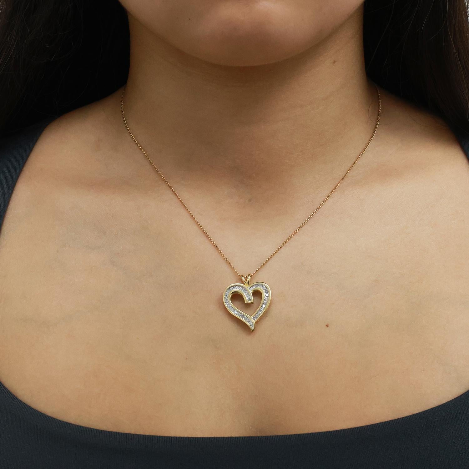 Diamond Open Heart Pendant 14K Gold 0.50 TW Channel Set 1" Ladies Estate