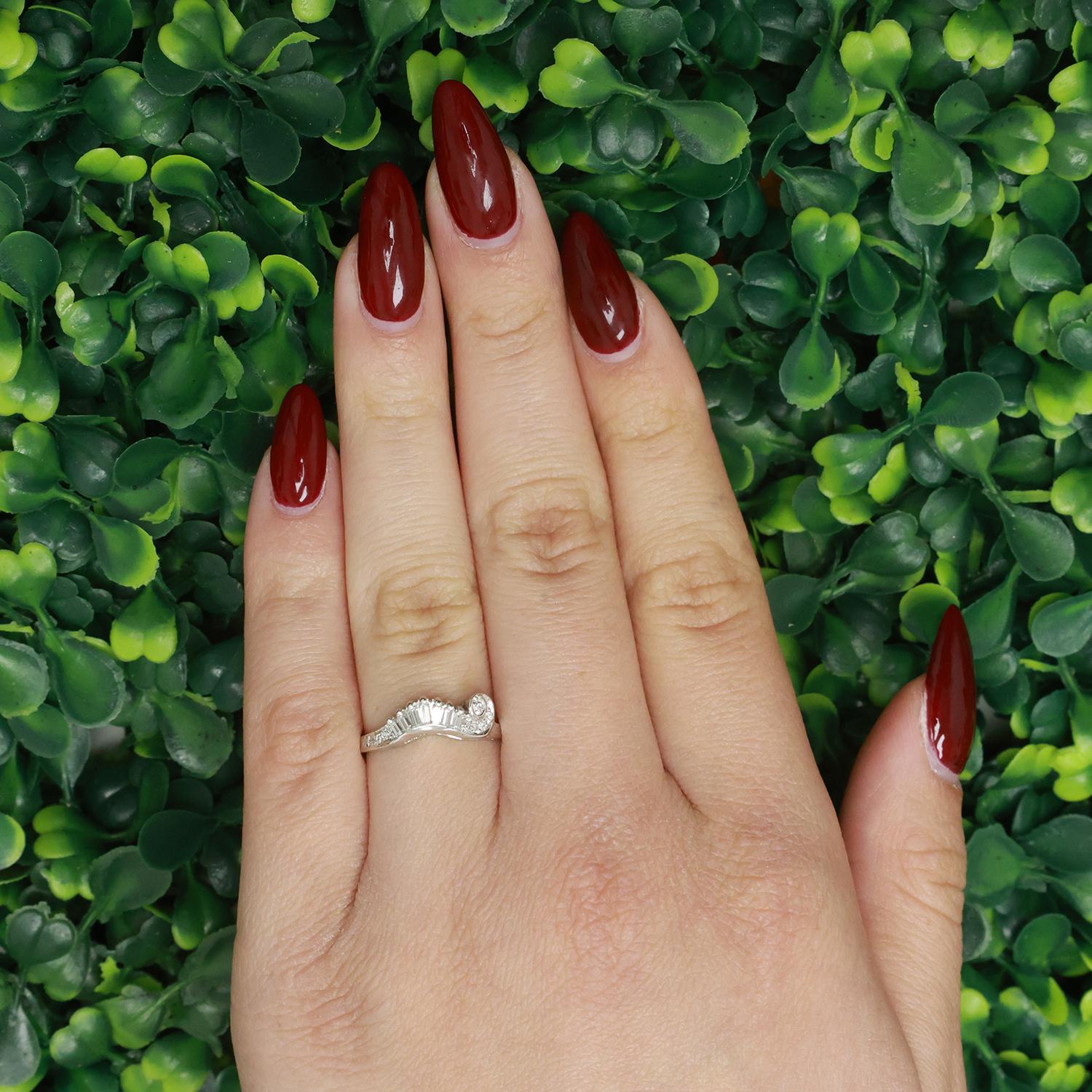 Baguette Round Diamond Swirl Band Ring White Gold 0.30 TW Size 7.75 Ladies