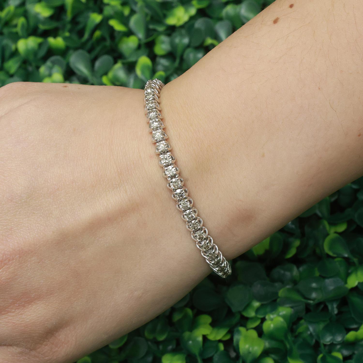 7.00 TW Round Diamond Tennis Bracelet 14K White Gold 7" Ladies Estate