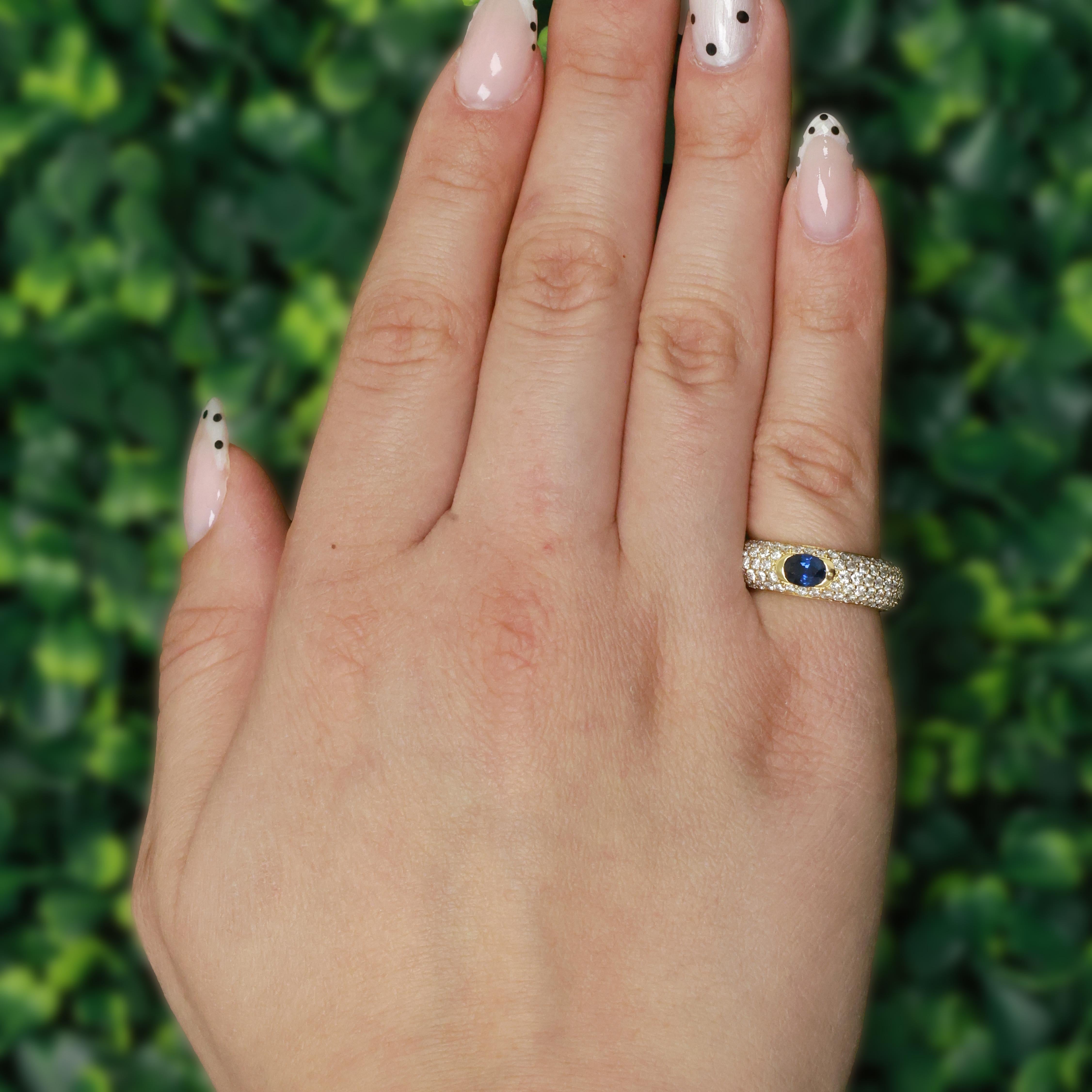 Blue Sapphire Cluster Diamond Wide Band Ring 18K Yellow Gold 2.35 CTW Size 6.25