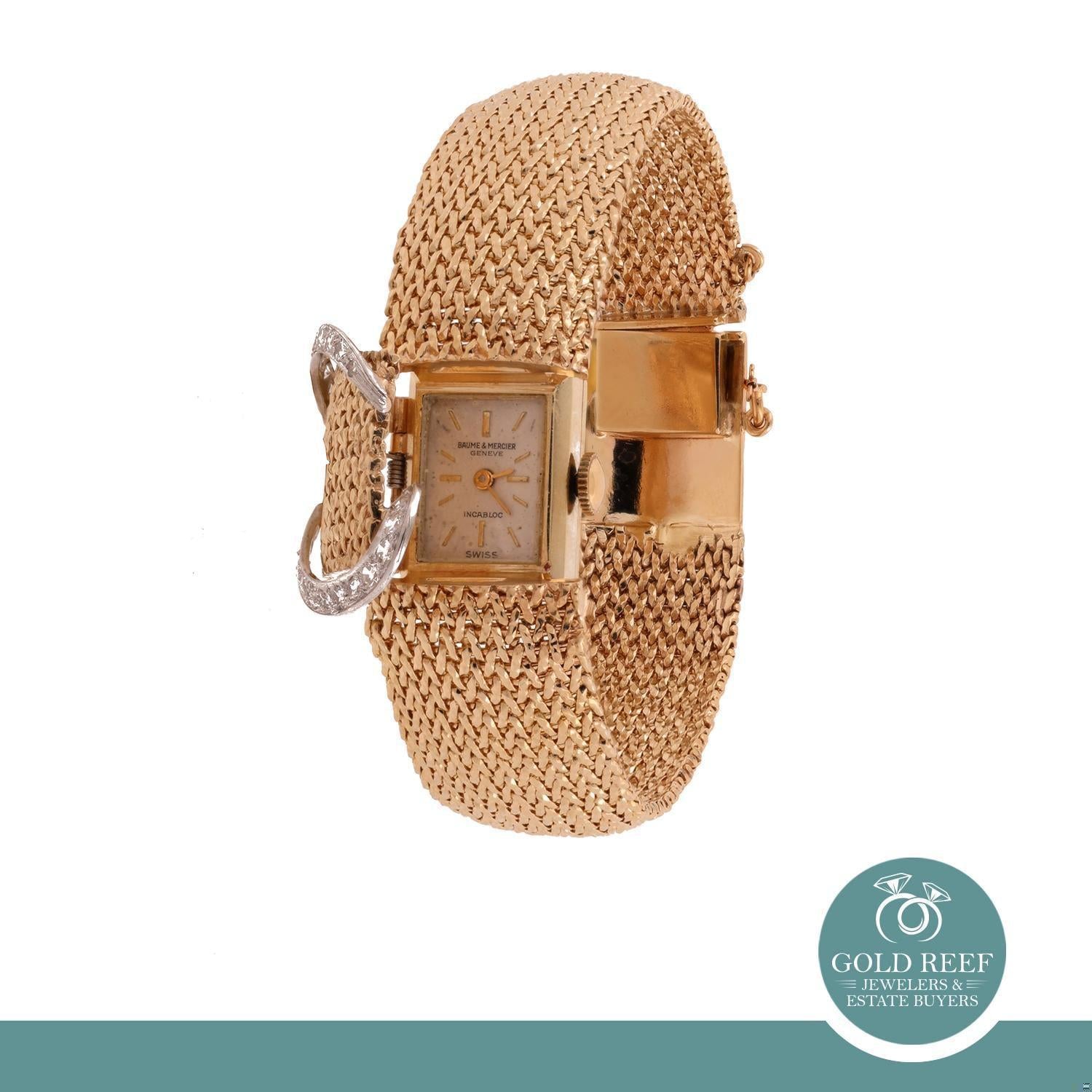 Baume & Mercier Ladies Diamond Watch Mesh Bracelet 14K Yellow Gold 0.50 TW 7"