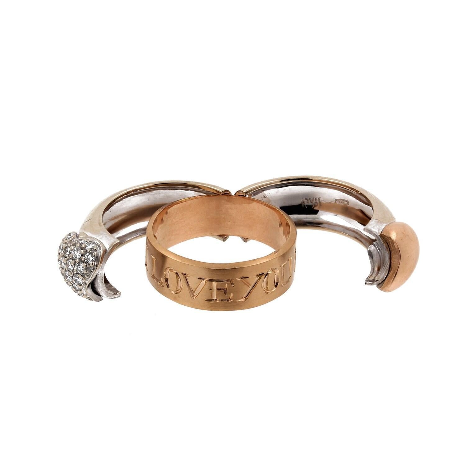 Craig Drake Diamond Heart Love Ring Opens "I LOVE YOU" 18K Tri-Tone Gold Size 5