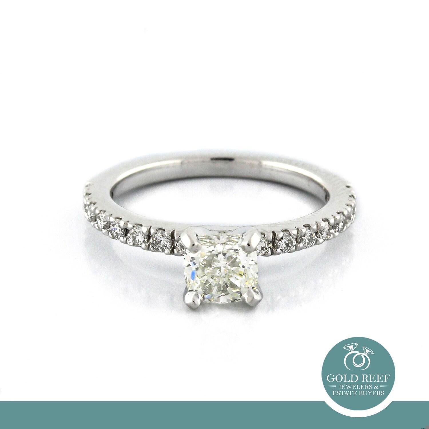 1.08 TW Cushion Cut Solitaire Diamond Engagement Ring GSI Cert. 14K White Gold