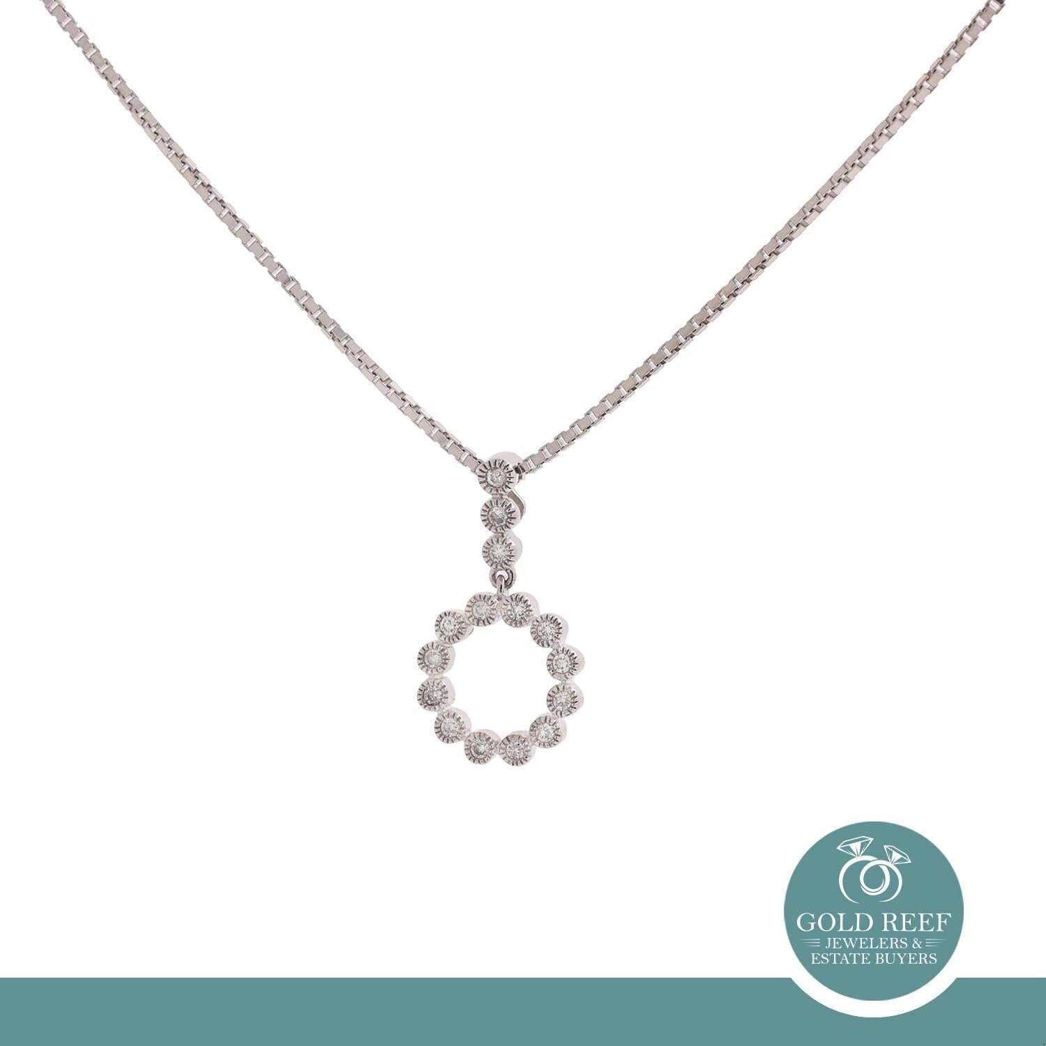 0.30 TW Round Diamond Circle Pendant with Box Link Chain 14K White Gold 18"