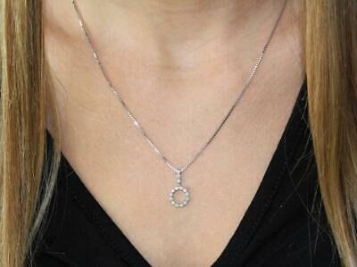 0.30 TW Round Diamond Circle Pendant with Box Link Chain 14K White Gold 18"