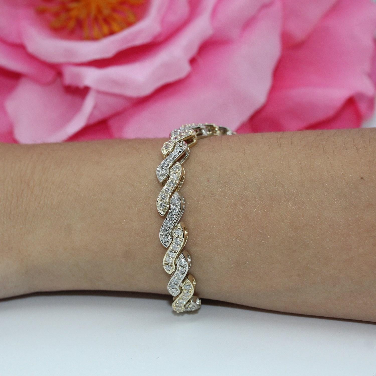 3.00 TW Diamond S Link Bracelet 14K Two-Tone Gold Ladies Estate 7"