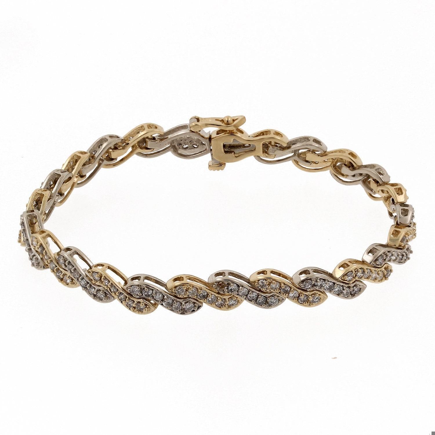 3.00 TW Diamond S Link Bracelet 14K Two-Tone Gold Ladies Estate 7"
