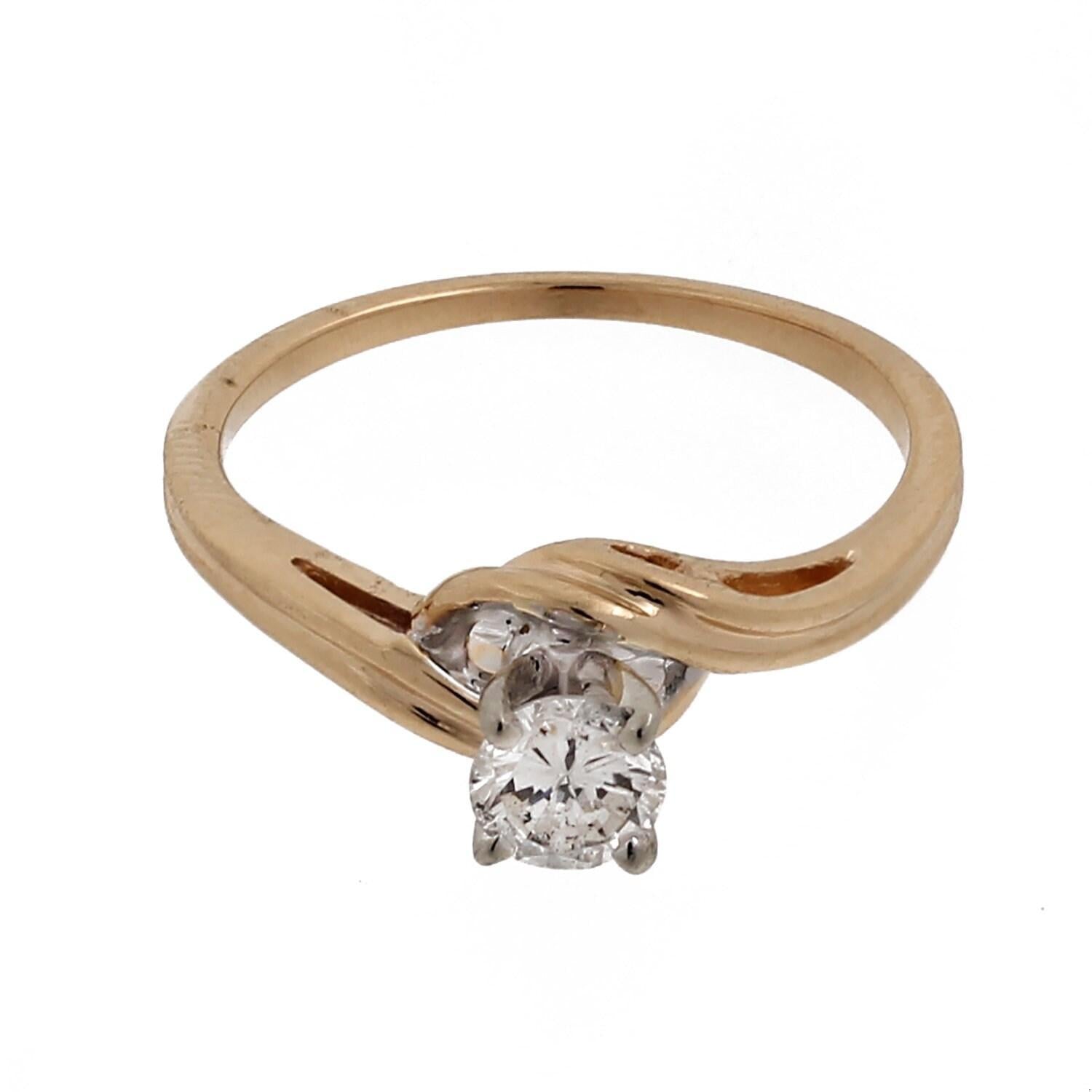 Diamond Solitaire Engagement Ring 14K Two-Tone Gold Swirl Band 0.38 CTW Size 6.5
