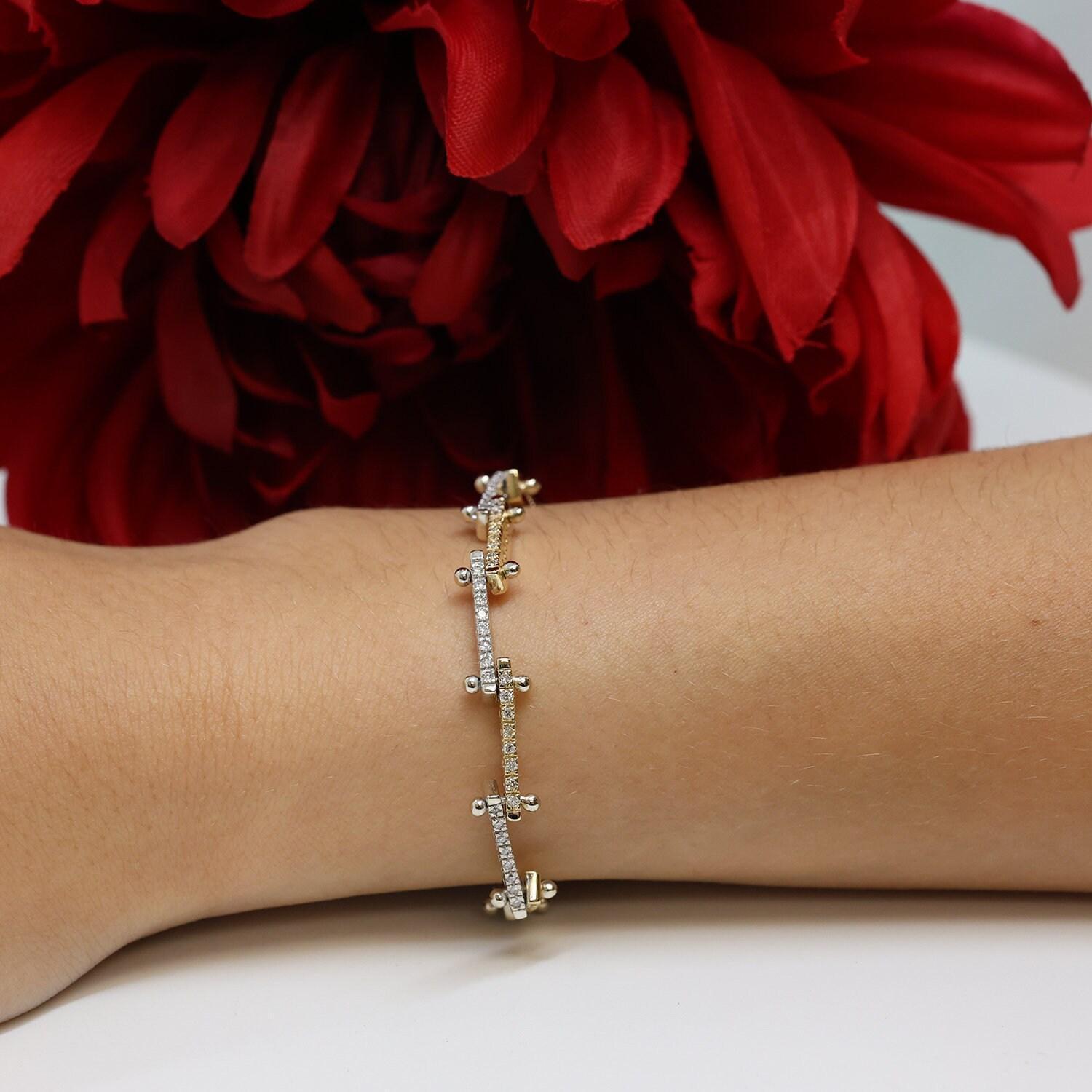 Diamond Station Bar Link Tennis Bracelet Two-Tone Gold 1.25 TW 8" Ladies Estate