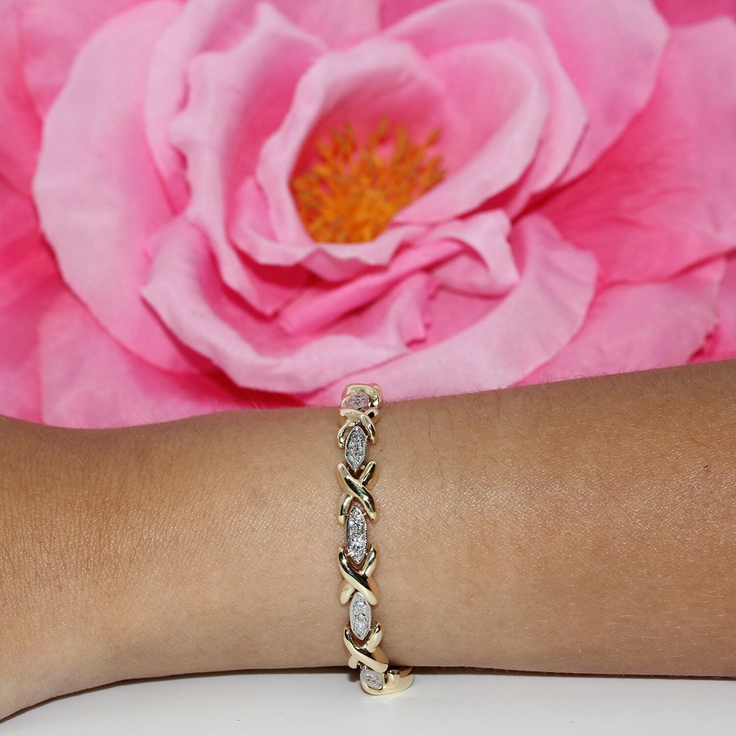 Diamond X Link Tennis Bracelet 14K Two-Tone Gold 1.00 CTW 6.75 Estate