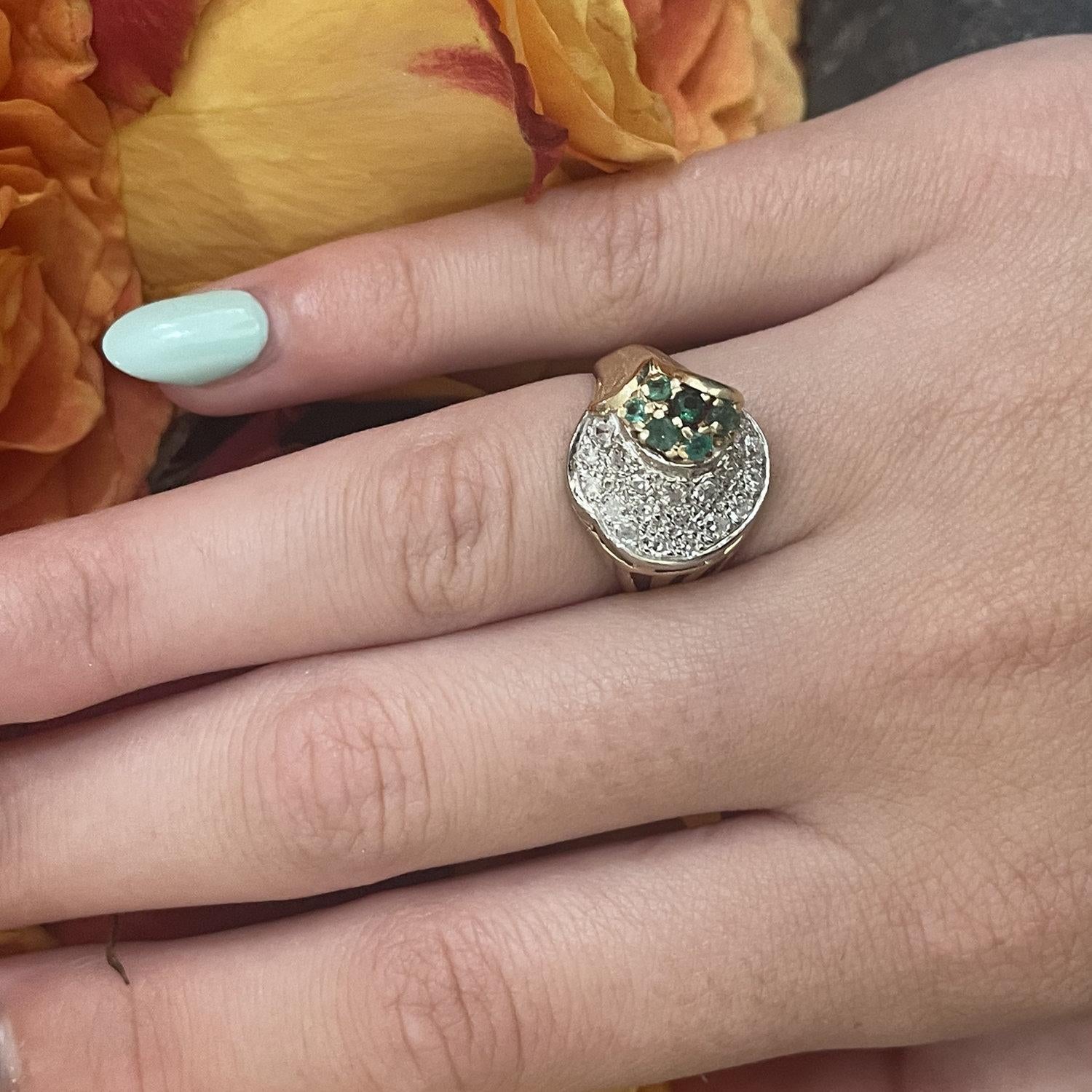 Vintage Emerald Diamond Ring Cocktail 14K Gold 0.68 CTW Size 4.25