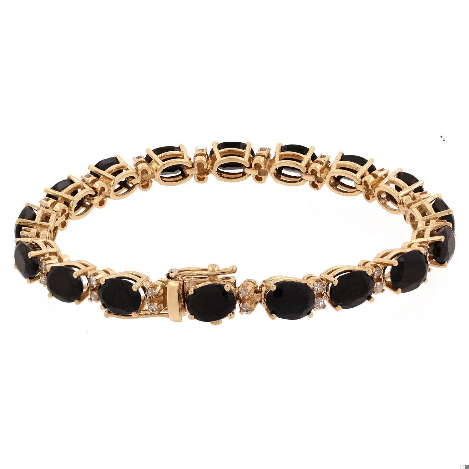 Sapphire Diamond Line Bracelet Yellow Gold 19.35 CTW 6.5" Ladies Estate