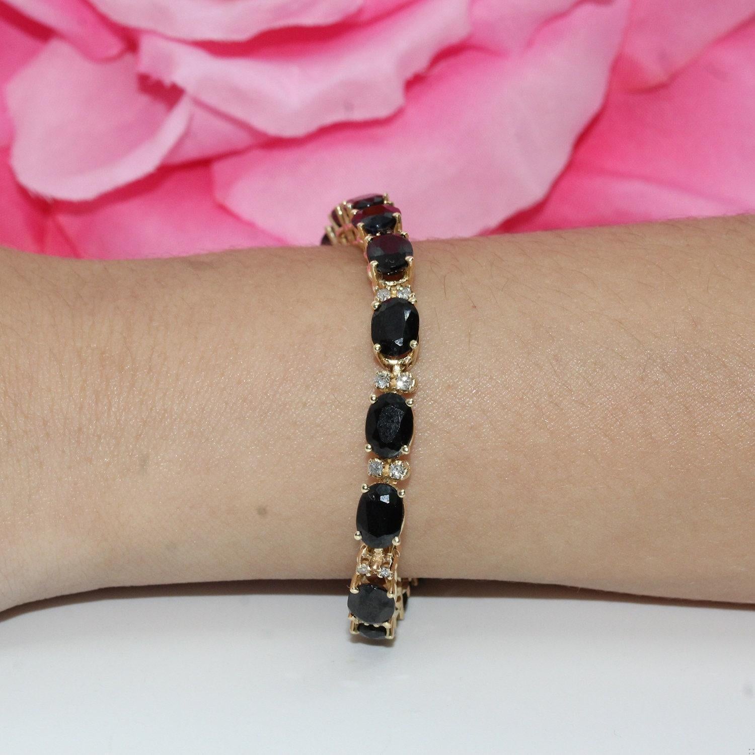 Sapphire Diamond Line Bracelet Yellow Gold 19.35 CTW 6.5" Ladies Estate