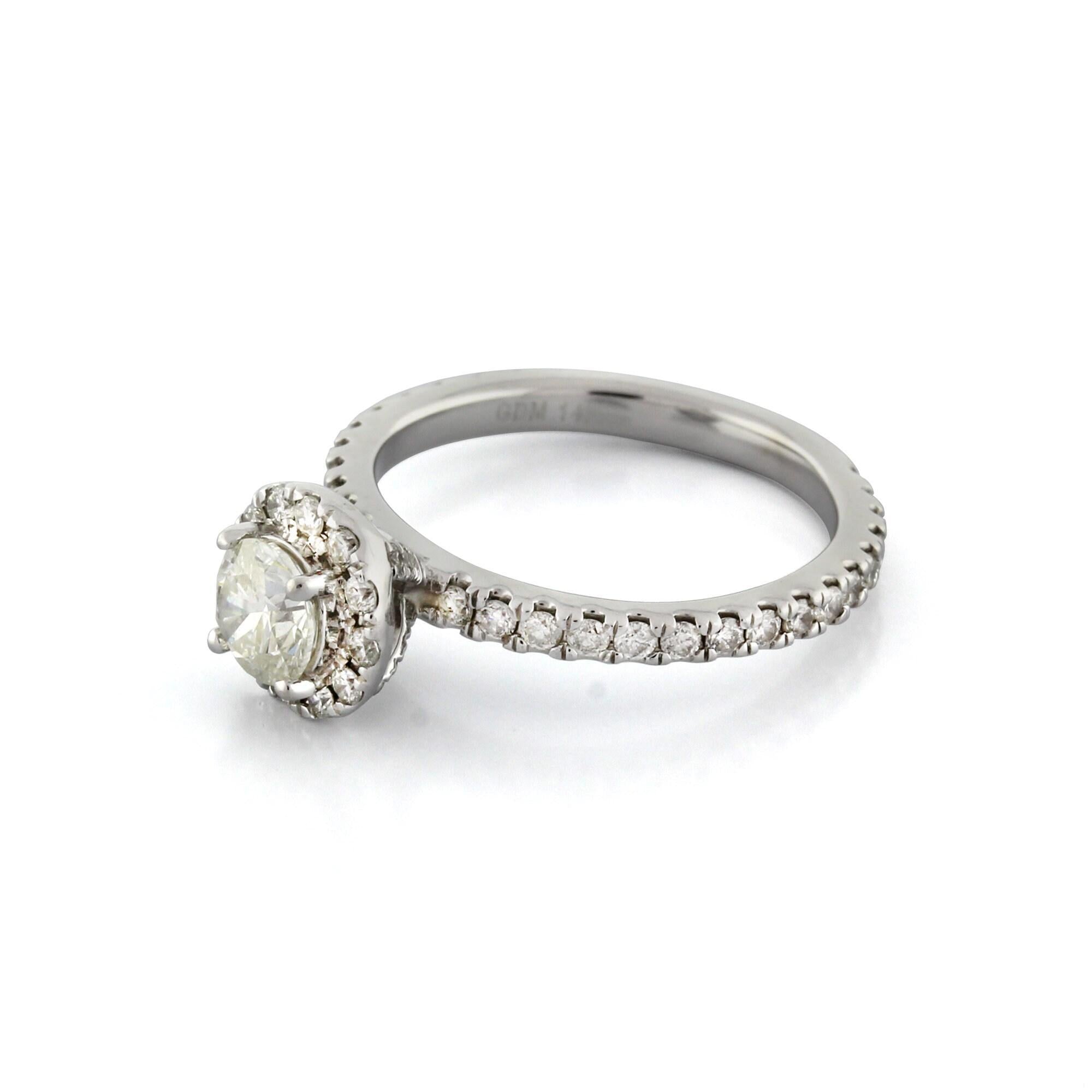 1.25 TW Halo Diamond Engagement Ring 14K White Gold Ladies Size 5 Estate