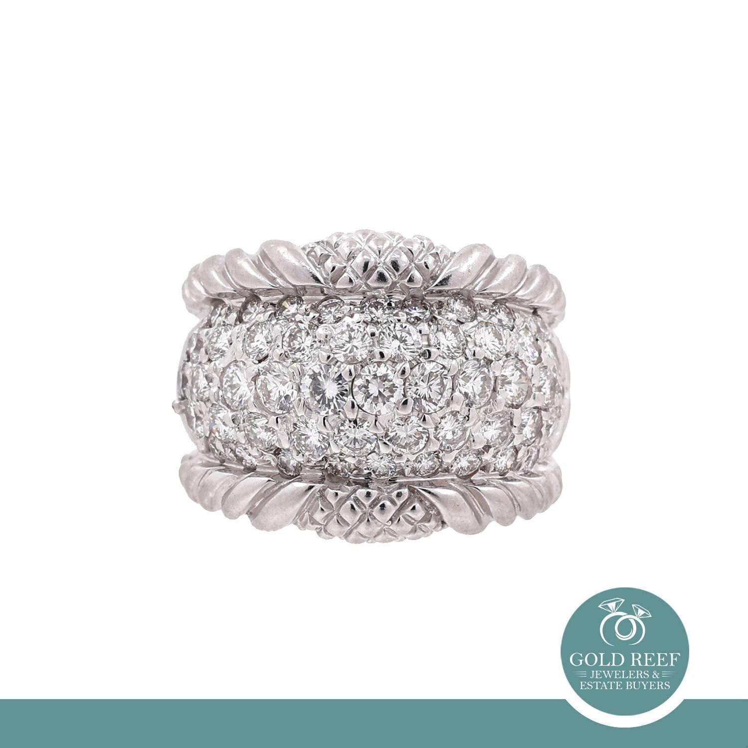 Judith Ripka Cluster Diamond Wide Band Ring Brushed White Gold 2.35 TW Size 5