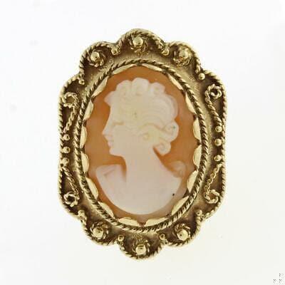 Vintage Cameo Filigree Ring Yellow Gold Oval Cameo Size 5.25 Ladies Estate