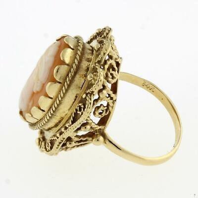 Vintage Cameo Filigree Ring Yellow Gold Oval Cameo Size 5.25 Ladies Estate